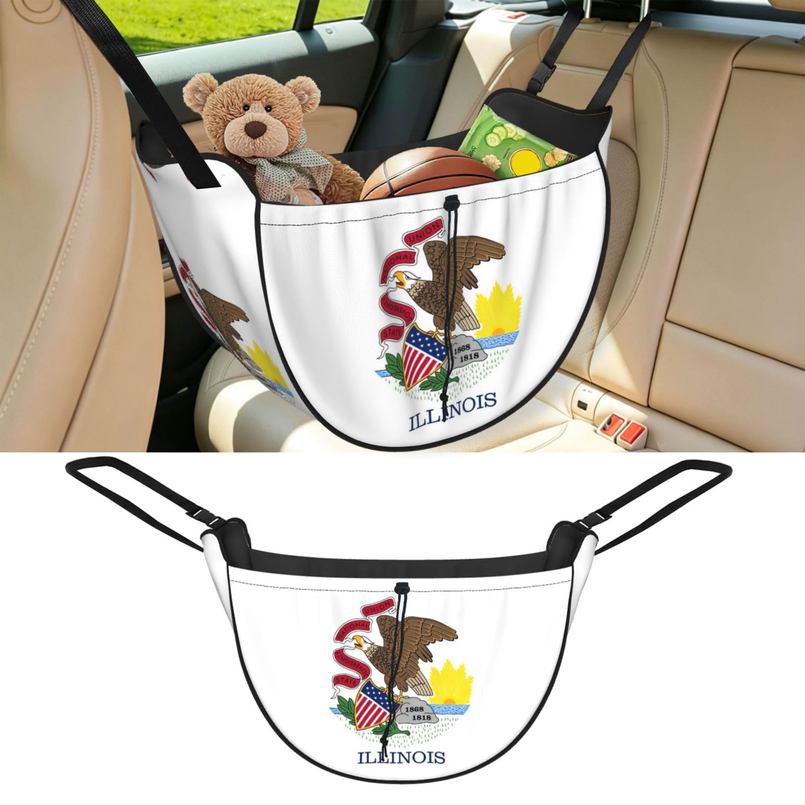 Cntdbu Black Flag Of Illinois State Car Seat Organizer-Backseat Storage Bag For Travel
