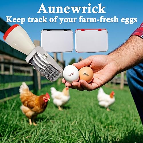 Miniatura 7 de Kit de datador de huevos, 2 sellos de goma, 2 tintas resistentes a la decoloración, 50 instrucciones para pollo, pato, pavo, huevos de ganso