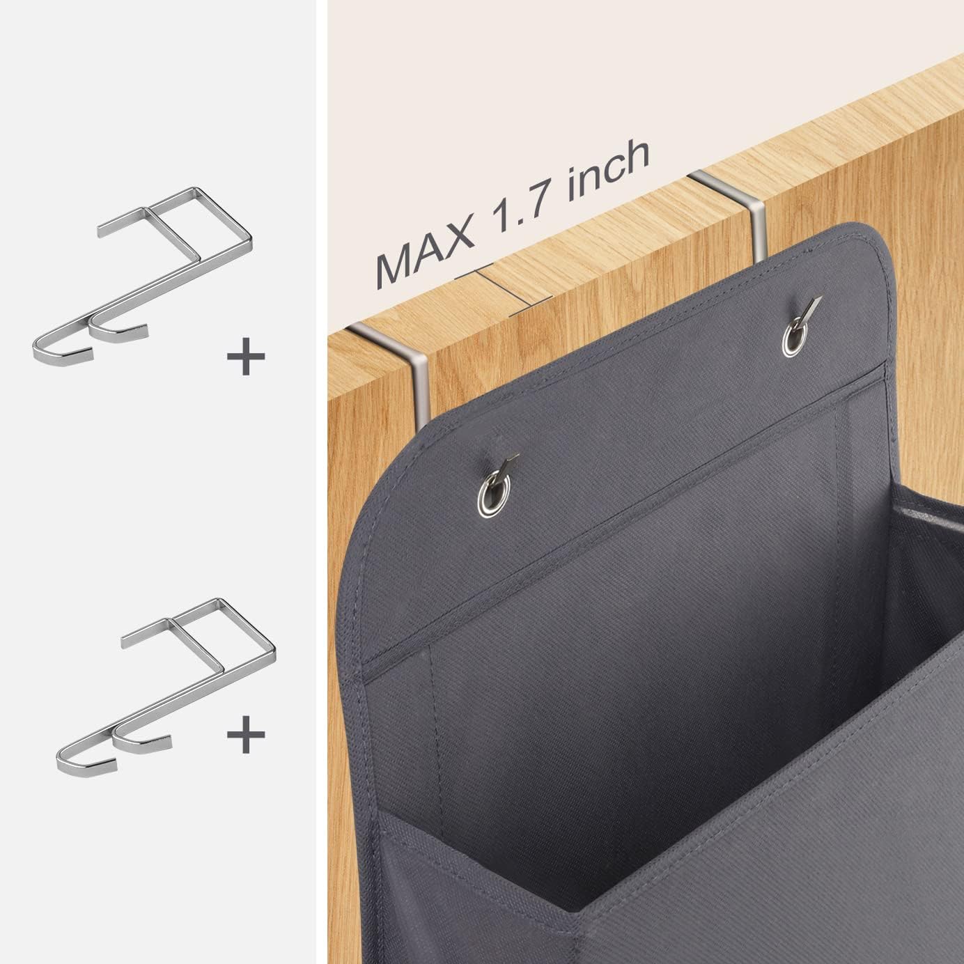ManGotree Over Door Hanging Organizer with 4 Large Pockets, Foldable Wall Mount Storage for Closet, Bathroom, Pantry, Children’s Room, Office (Dark Grey)