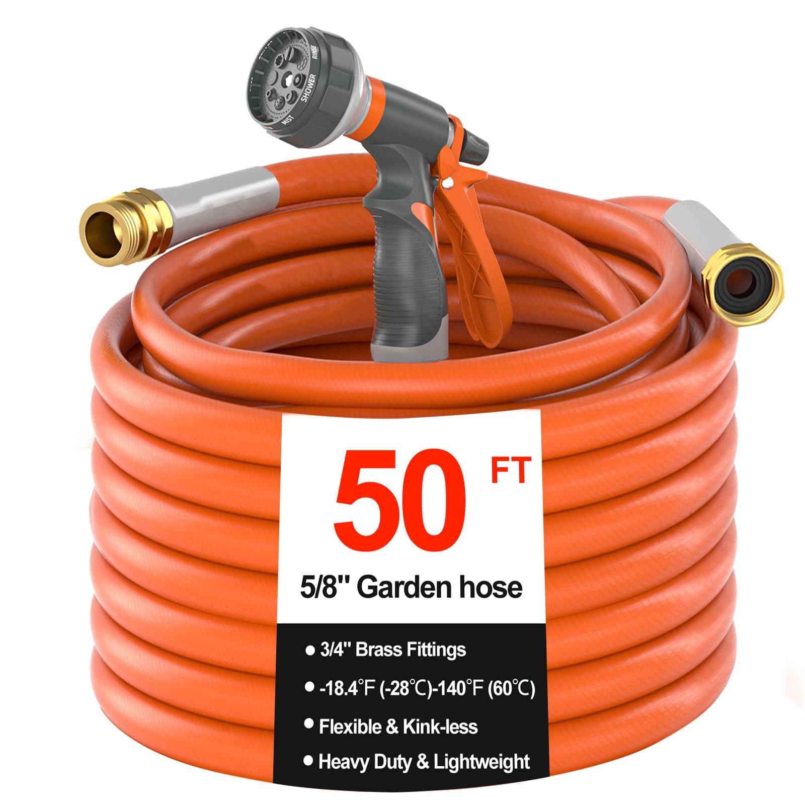Heavy Duty Garden Hose 50 ft x 5/8 in. Flexible & Lightweight Water
