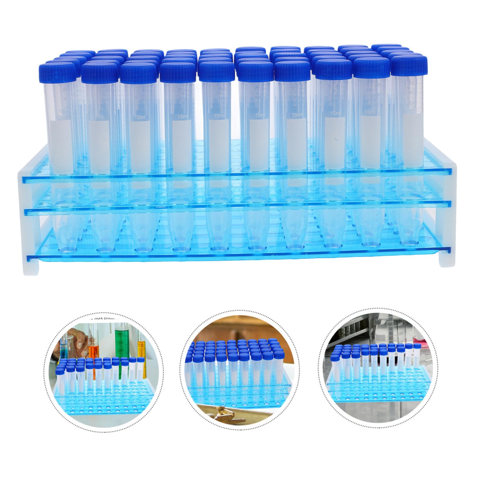 Baluue 100 Piezas Tubo centrífugo tubos con tapones de rosca equipo de instrumentos tubo de ensayo de 15ml tubos de ensayo de centrífuga de plástico Gradilla el plastico
