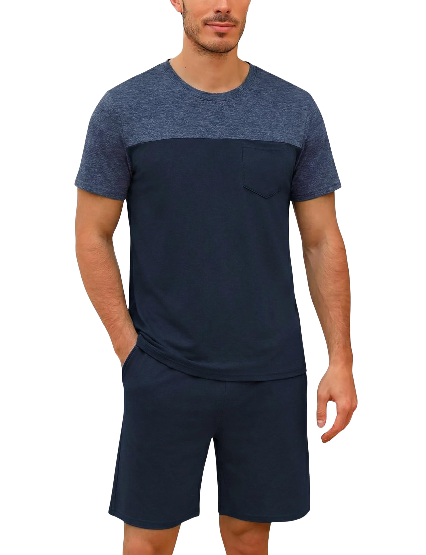 Uniexcosm Schlafanzug Herren Kurz Zweiteiliger Pyjama Set Kurzarm Nachtwäsche und Schlafshorts Sommer-Pyjama für Männer