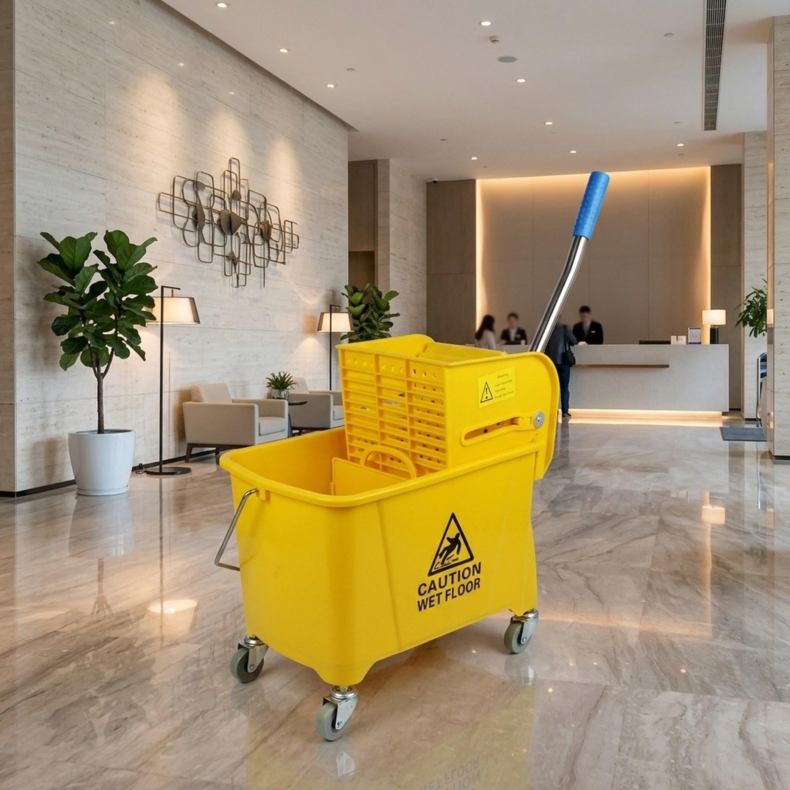 Perfeclan Cubo para Fregar Suelos con Ruedas, Escurridor Lateral Y Asa de Transporte para Uso en Hoteles Y Escuelas, 20l