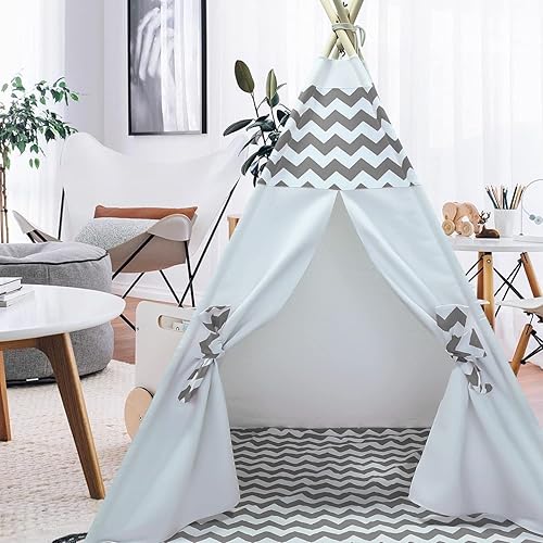 Vista 3 de Tienda de campaña tipi para niños, tipi, tipi, para niños, niñas, bebés, niños, tienda de campaña para interiores, tipi gris, cheurón, tipi