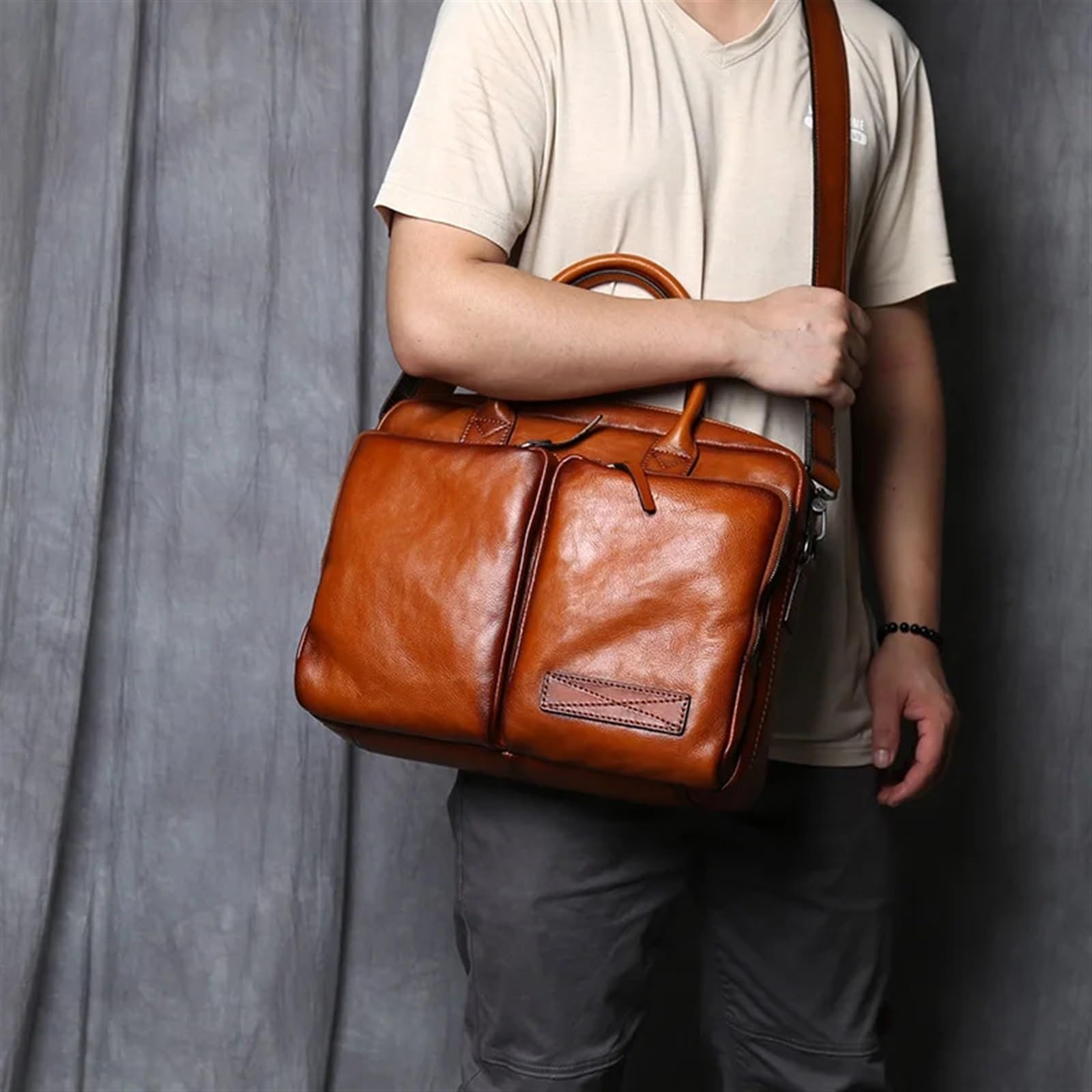 Maletín para Hombre Maletín de Cuero for Hombre, Bolso de Cuero, Bandolera de Hombro Informal, Bolso for portátil de Negocios, Bolso de Moda for Hombre(Black)