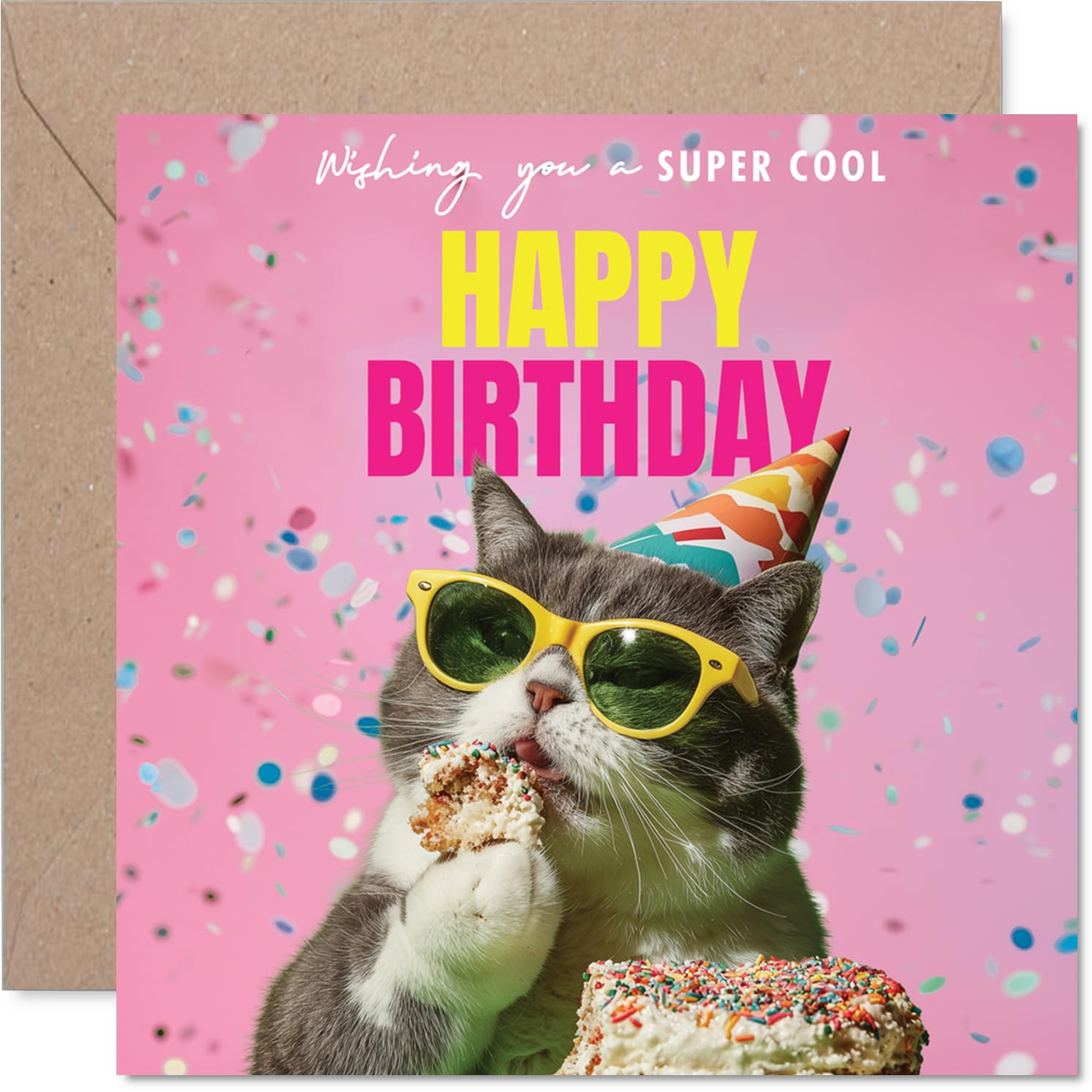 Family Birthday Card - Purr-fect Cake - Happy Birthday Card for Family from Colleague Friends, 145mm funny cat Bday Greeting Cards