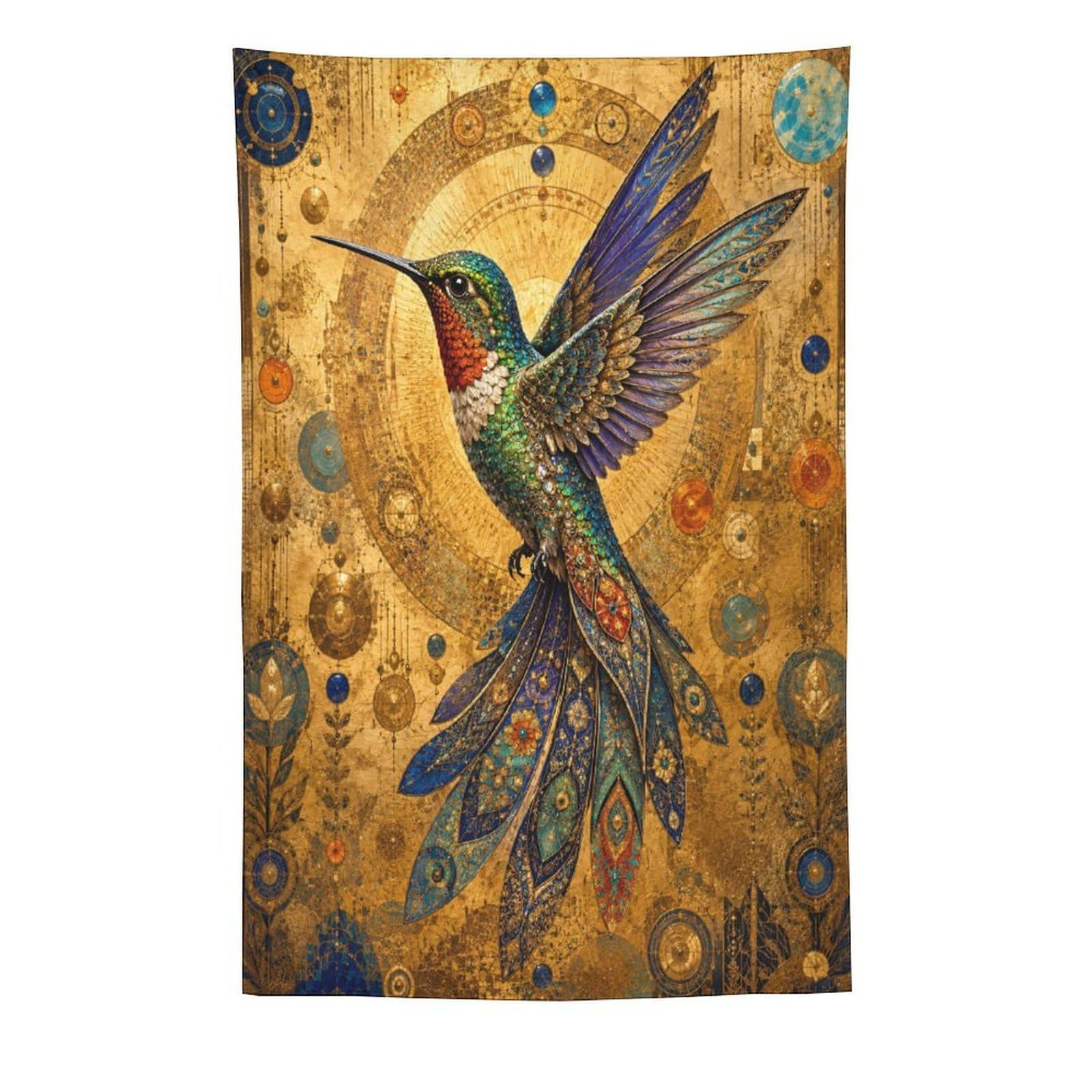 H3B8U2Y5 Golden Mosaic Hummingbird Wall Tapestry, Mosaic Style, Bedroom