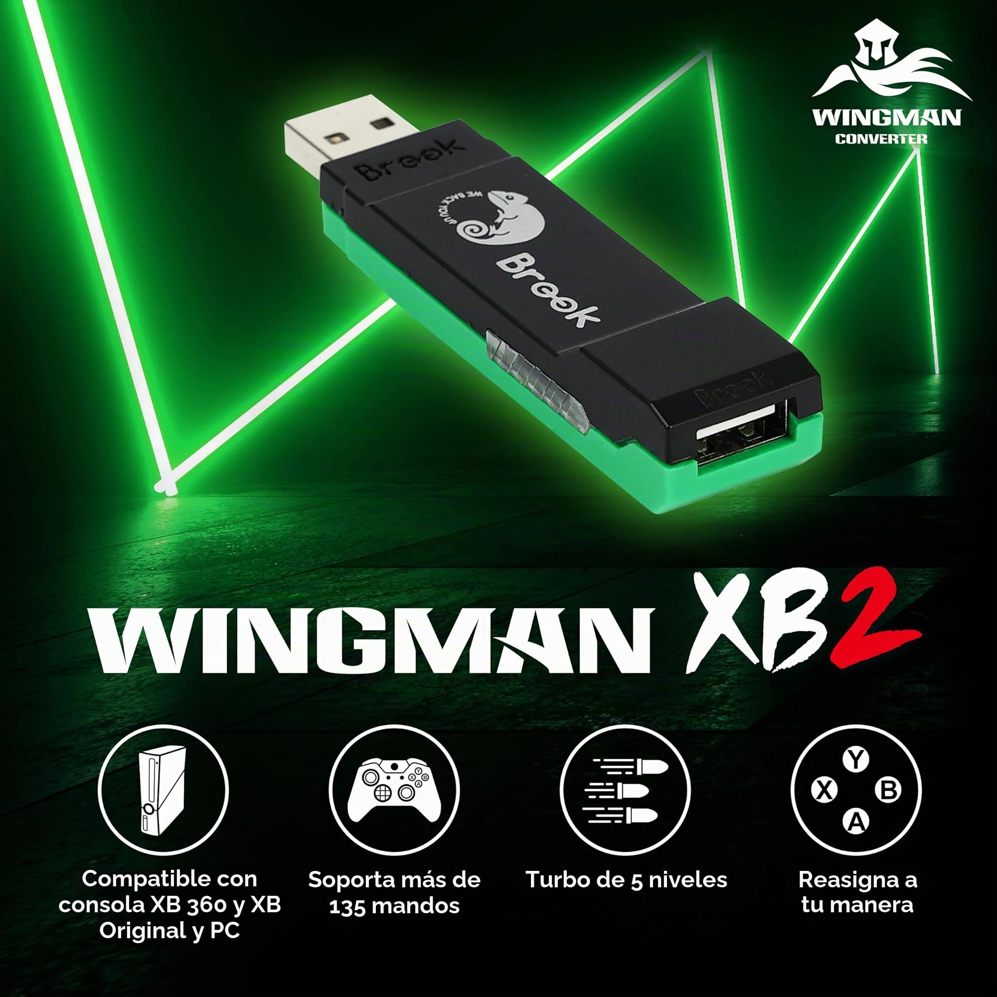 Brook Wingman XB 2 - Convertidor con Llavero - Adaptador de Controlador inalámbrico para XB 360, XB Original Consolas y PC, soporta reasignación y Turbo Ajustable [versión Exclusiva]