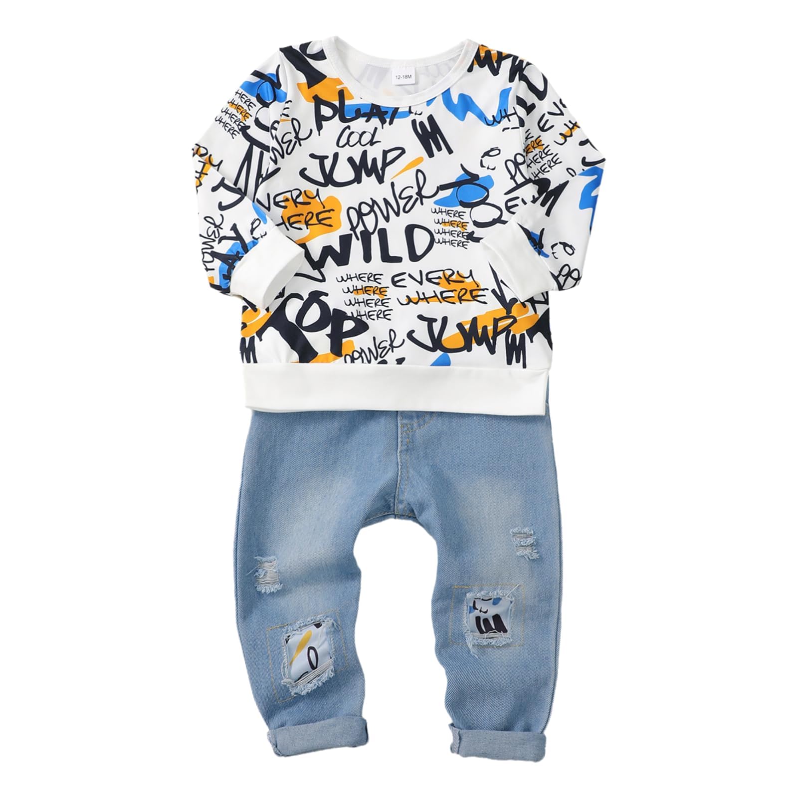 Toddler Baby Boy Clothes Fall Winter Outfits Long Sleeve Letter Printed Sweatshirt Pullover Tops Jean Pants Set
