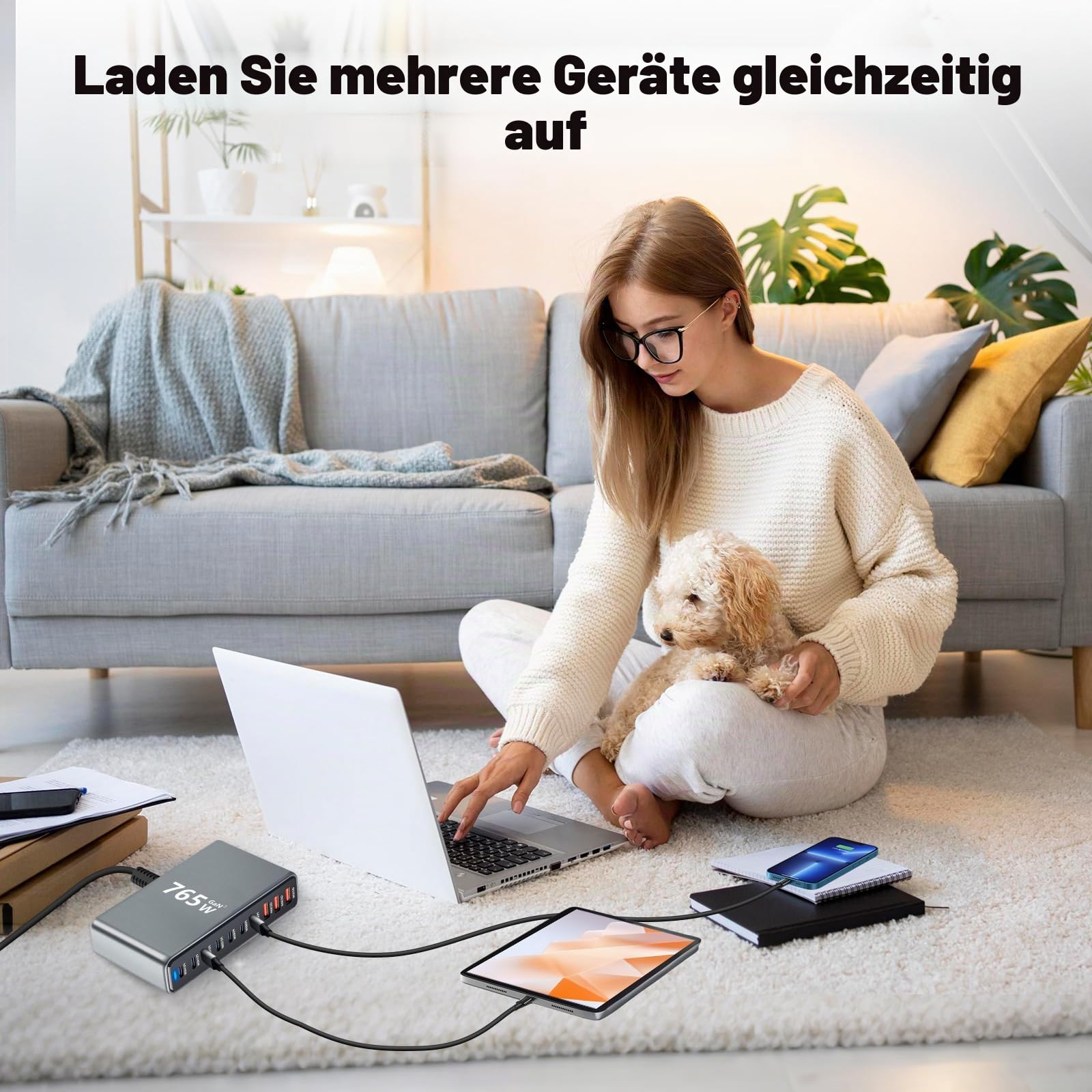 765W USB Ladegerät Mehrfach - 10 Ports Schnellladegerät mit 7 USB C + 3 USB A, Power Ladestation für mehrere geräte kompatibel mit MacBook, iPad, iPhone 16/15/14 Serie, Galaxy S22/ S20, Dell, HP