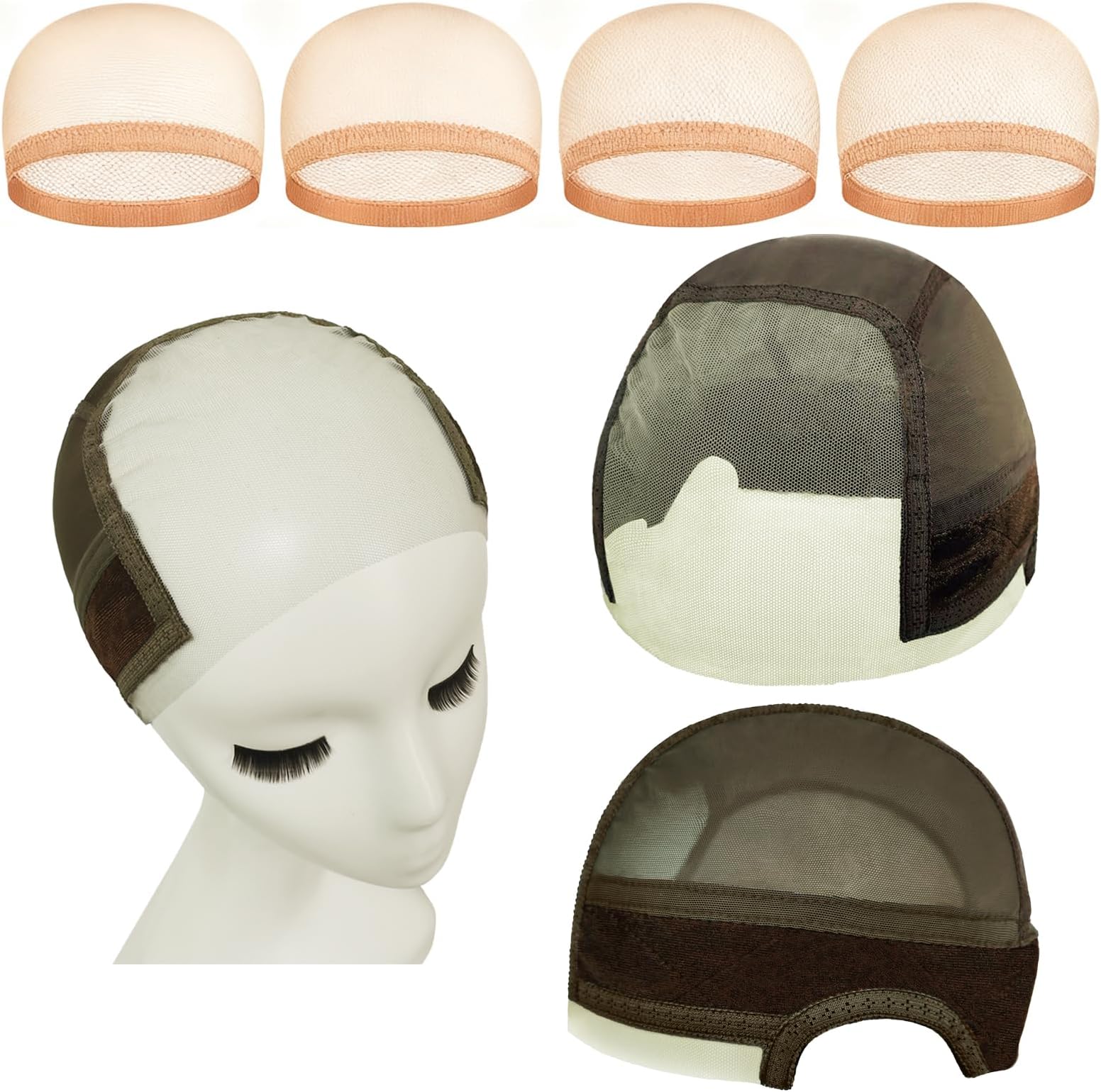 Lace Wig Grip Cap - 4 Pcs HD Wig Cap (Brown)