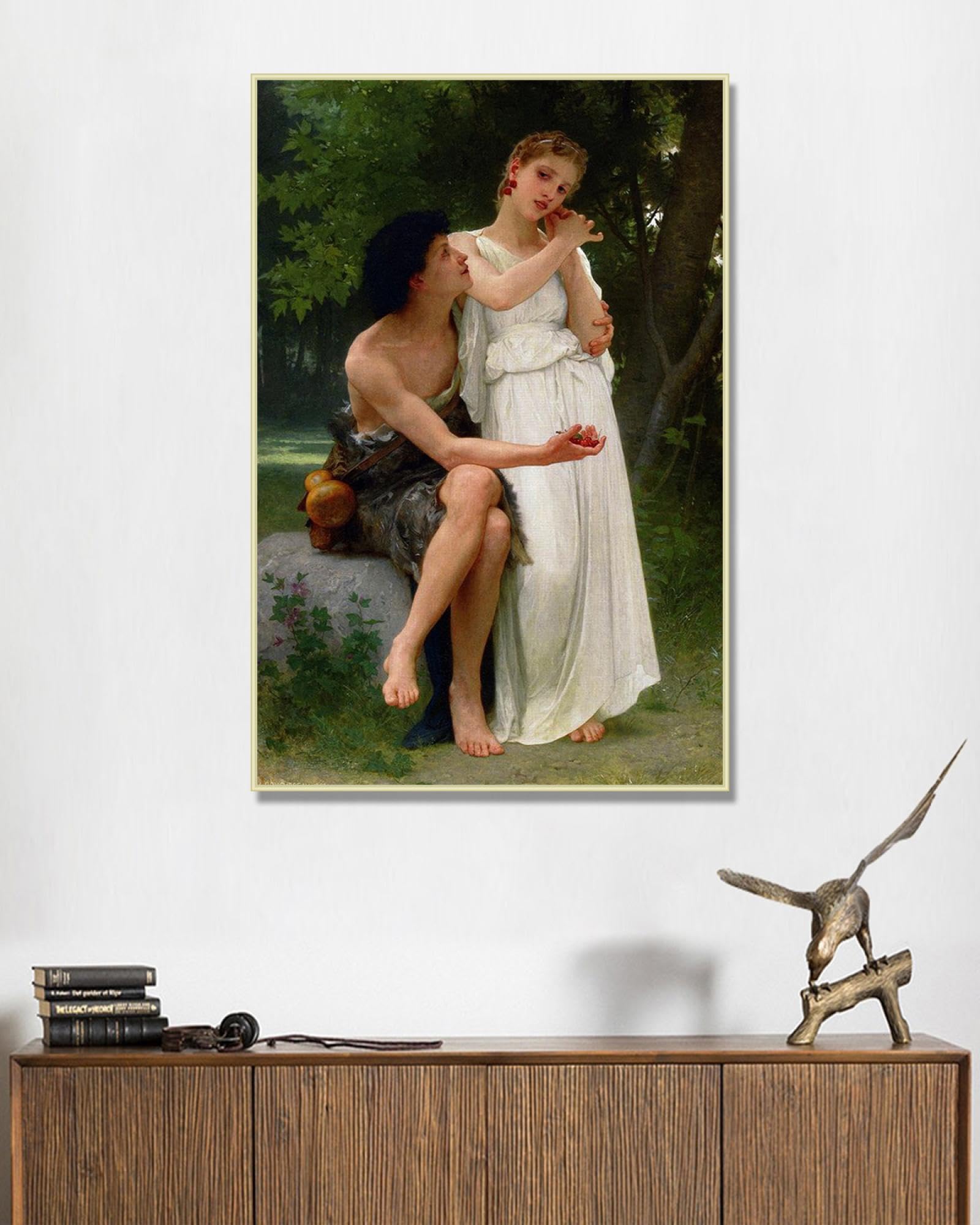 NHLDZYH Szampańska złota rama. William Adolphe Bouguereau druk artystyczny, (Twoje pierwsze klejnoty), słynna reprodukcja obrazów, neoklasyczna sztuka ścienna, dekoracja ścienna do kuchni, sypialni