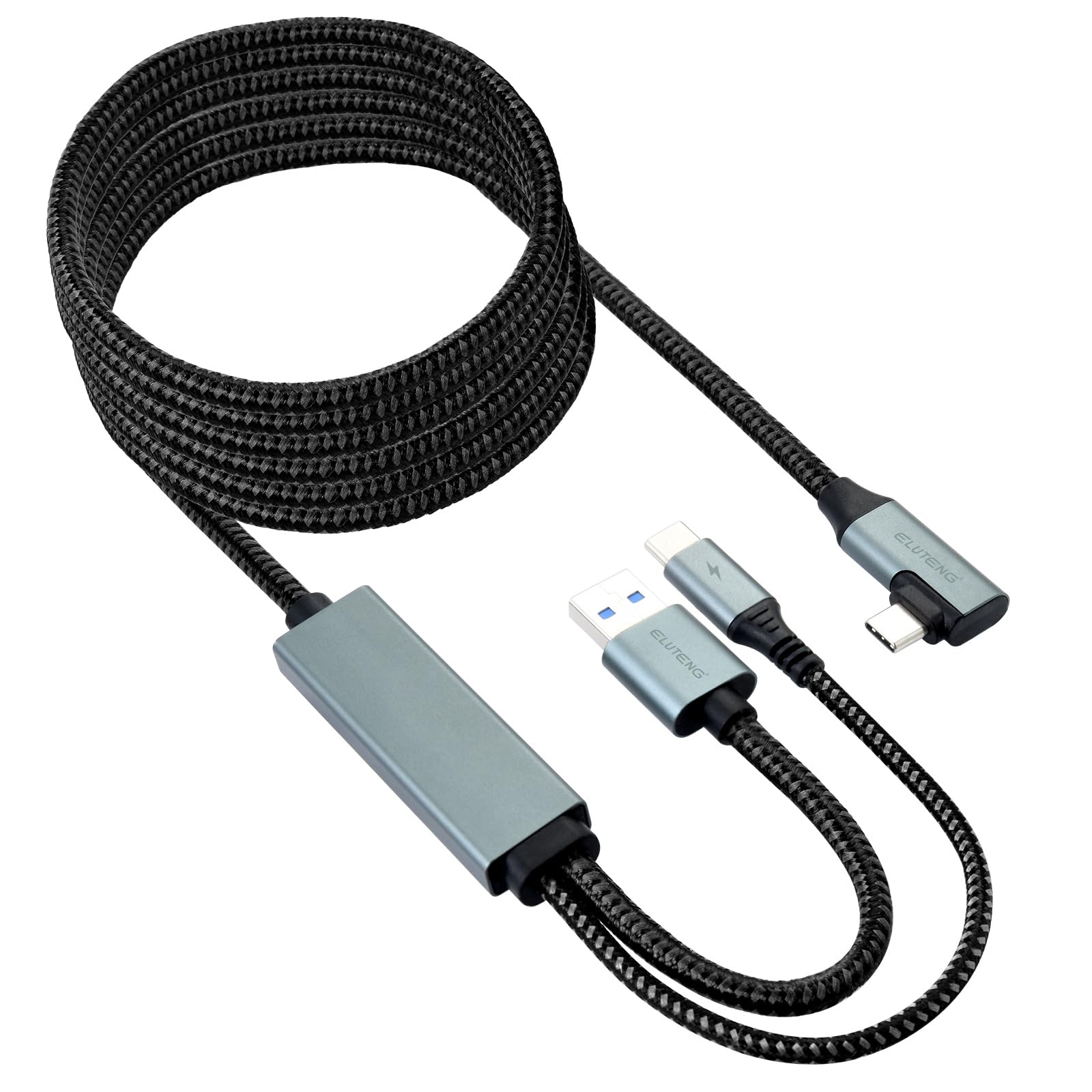 ELUTENG Cavo Link a 90 gradi da 5M per Meta Oculus Quest 3/2 Pro/Pico 4 Cavo da USB 3.0 a Type-C Cable per Cuffie VR e PC da Gioco Cavo di Collegamento con Trasferimento Dati 5Gbps Accessori PC Steam