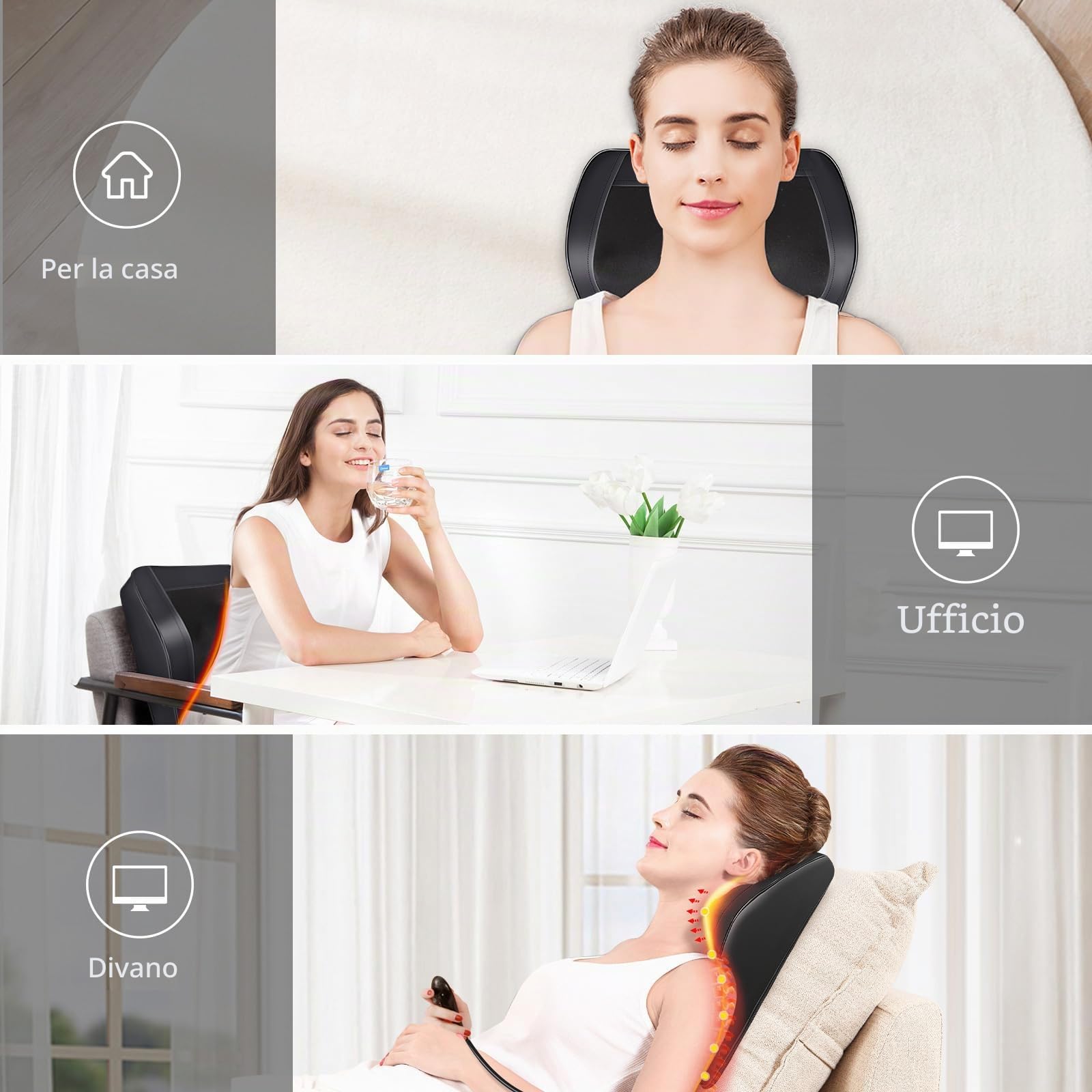 Massaggiatore Cervicale Riscaldante, Cuscino Massaggiante Shiatsu Allevia il Dolore Collo, Spalle e Schiena, Può Essere Utilizzato, Casa, Ufficio, Auto, Regalo Uomo, Donne, Familiari e Amici