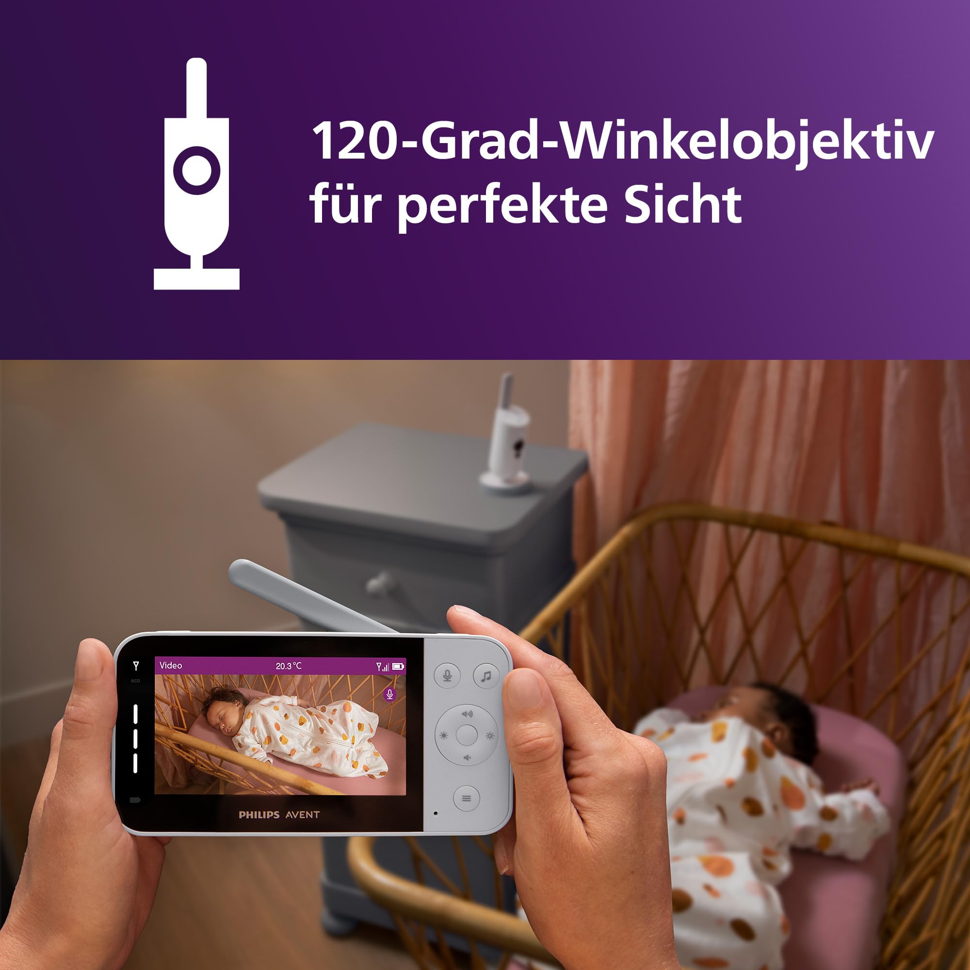 Philips AVENT SCD951/26 Connected Babyphone mit Kamera und WLAN, HD-Kamera, Infrarot-Nachtsicht, Schrei-Erkennung, Gegensprechfunktion