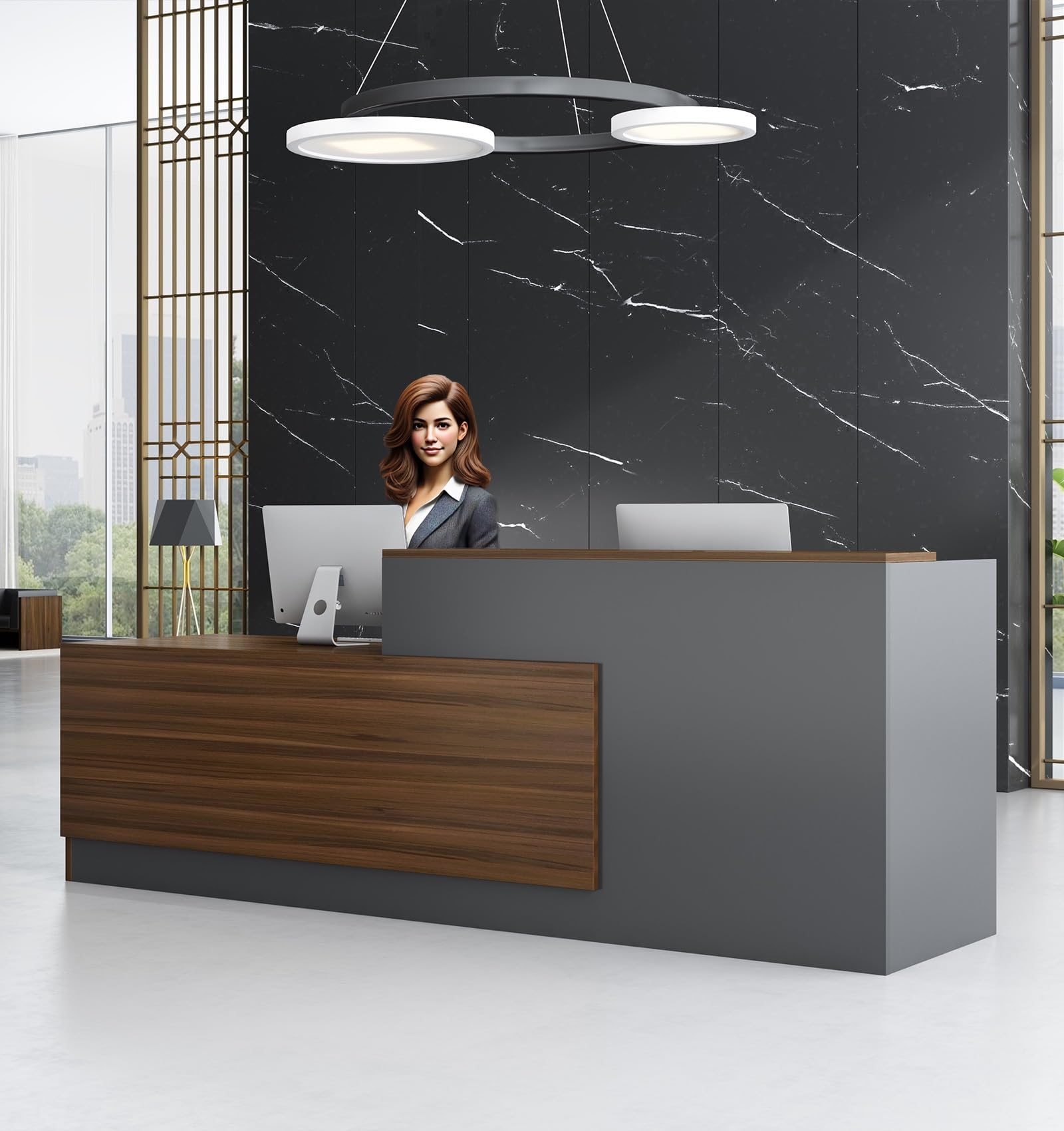 180CM Moderne L-förmige Empfangstheke aus Holz mit Tresen - Premium Empfangstresen für Büros multifunktionaler Empfangstisch für Salons Kassen oder Empfangsbereiche (ohne Stühle)