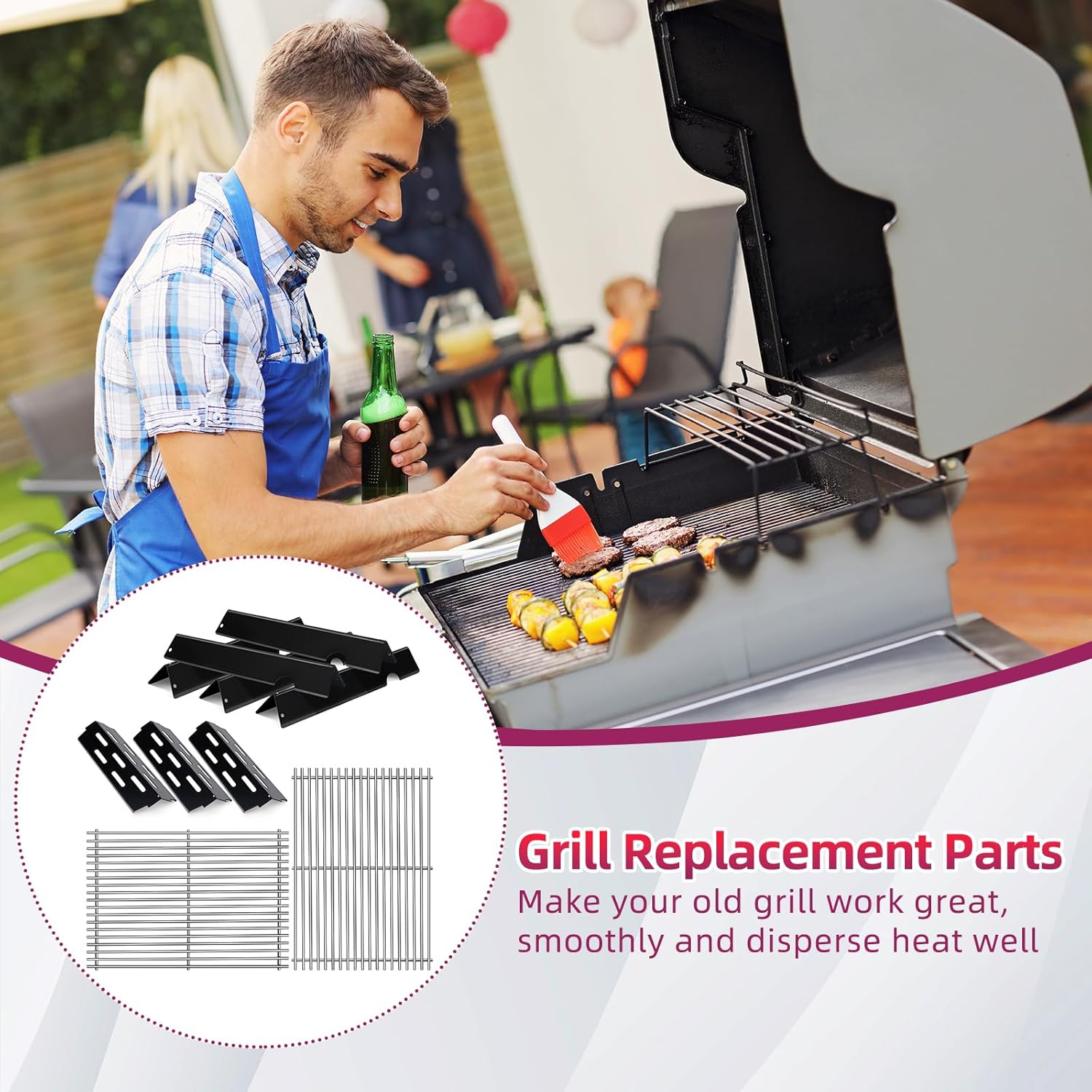 66095 Cooking Grids With 66795 Flavorizer Bars Heat Deflector For Weber Genesis 2 Grill Parts,for Weber Genesis ii 300 Series,Replacement For Weber Genesis ii E-310 E-315 E-325 E-330 E-335 S-310