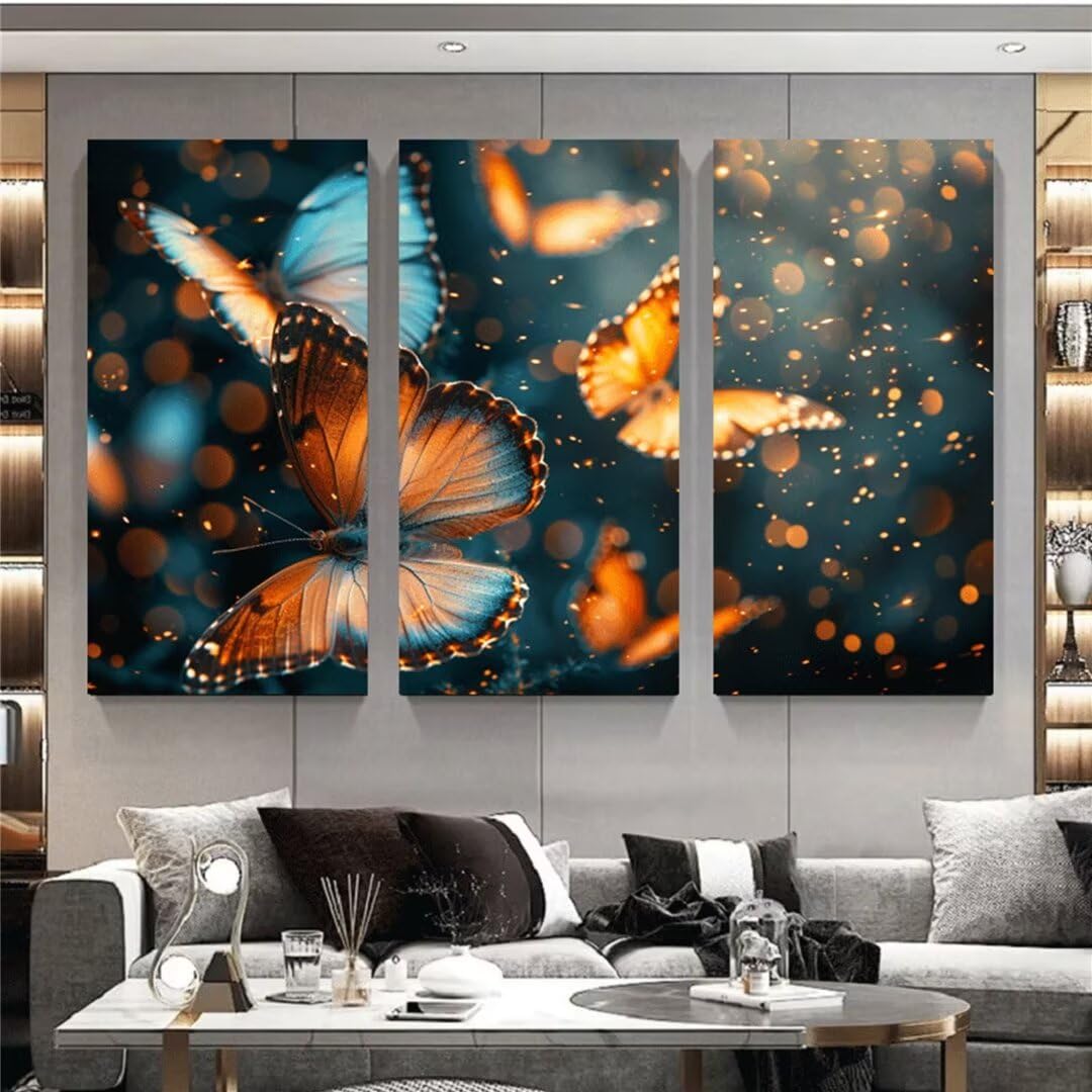 Tableau diamant pour maison haut de gamme triptyque 3D papillon léger broderie cristal 5D - 7