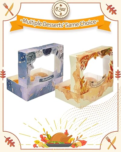 Miniatura 4 de qiqee Cajas de galletas de Acción de Gracias con ventana, 24 paquetes de 12 x 8 x 2.5 pulgadas, caja de pastelería con flores azules para Acción de