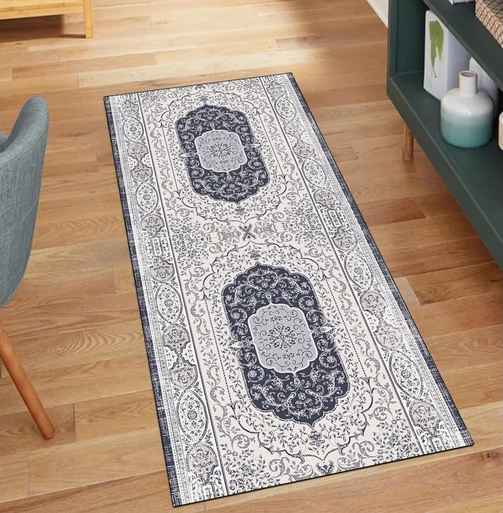 Alfombra larga para salón y recibidor transitable de poliéster vintage gris