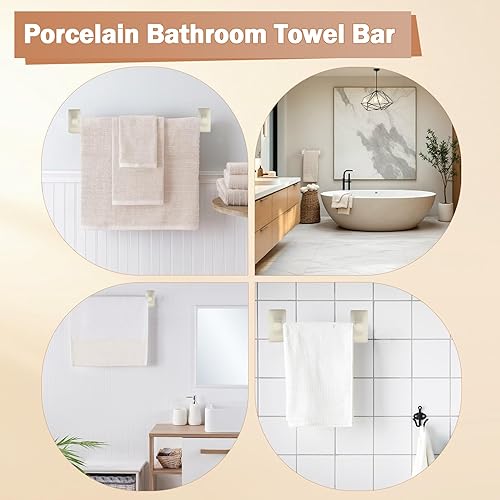 Miniatura 6 de Juego de 2 toallas de baño de porcelana beige de mediados de siglo, soporte moderno para barra de toallero, soporte para barra de toallero de