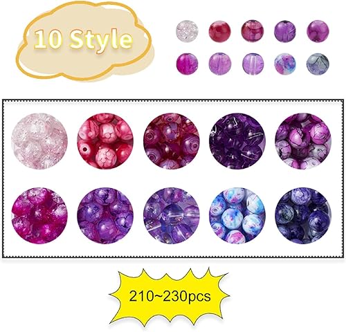 Miniatura 2 de Huisipool 200 cuentas de vidrio de 10 colores para fabricación de joyas, cuentas sueltas espaciadoras redondas de 0.315 pulgadas utilizadas para