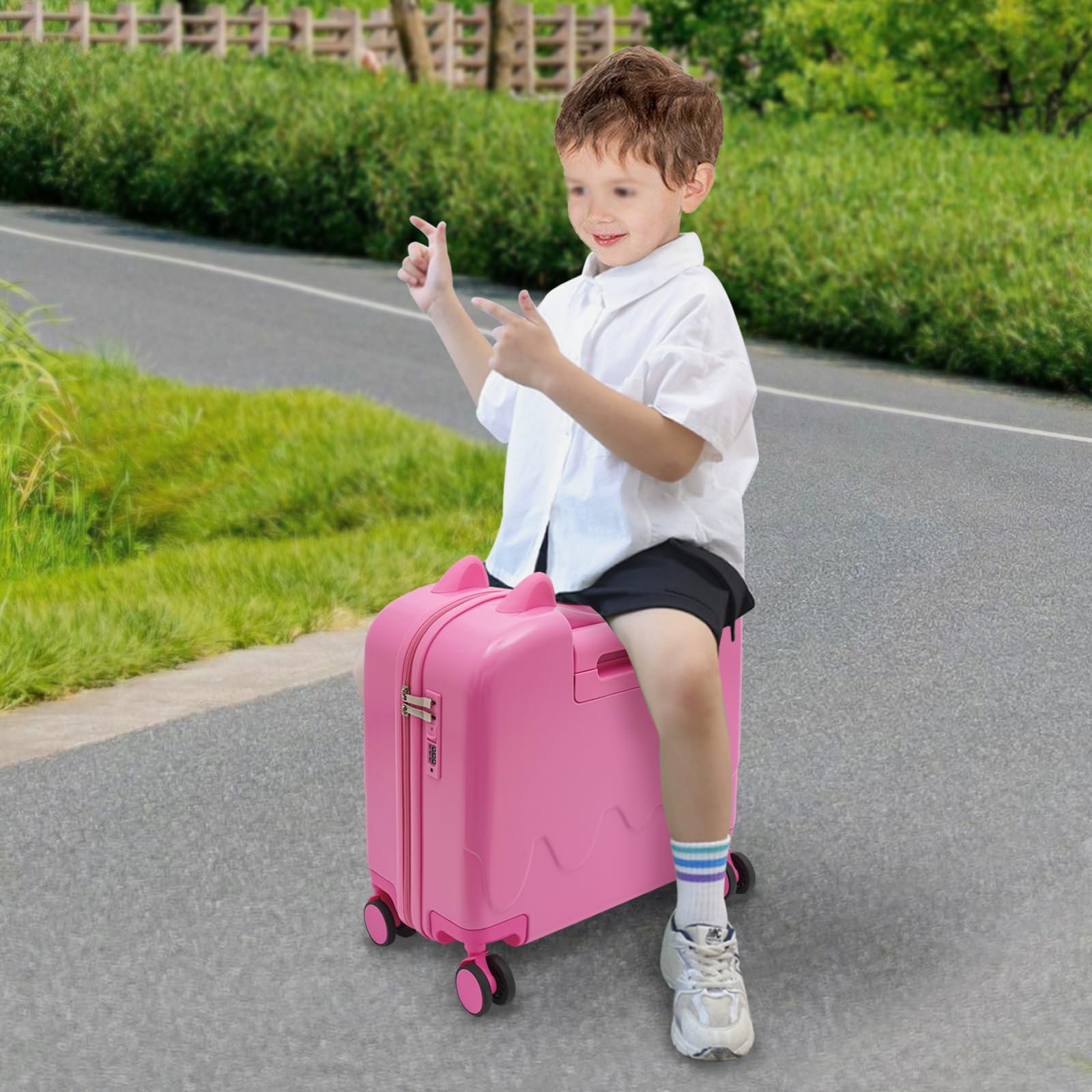Valigia per Bambini da Seduta, Trolley per Bambini, Valigia da Viaggio per Bambini, Valigia con Barra di Traino e Serratura a Codice per Bambini di 3-6 Anni, per Viaggi Brevi e Viaggi di