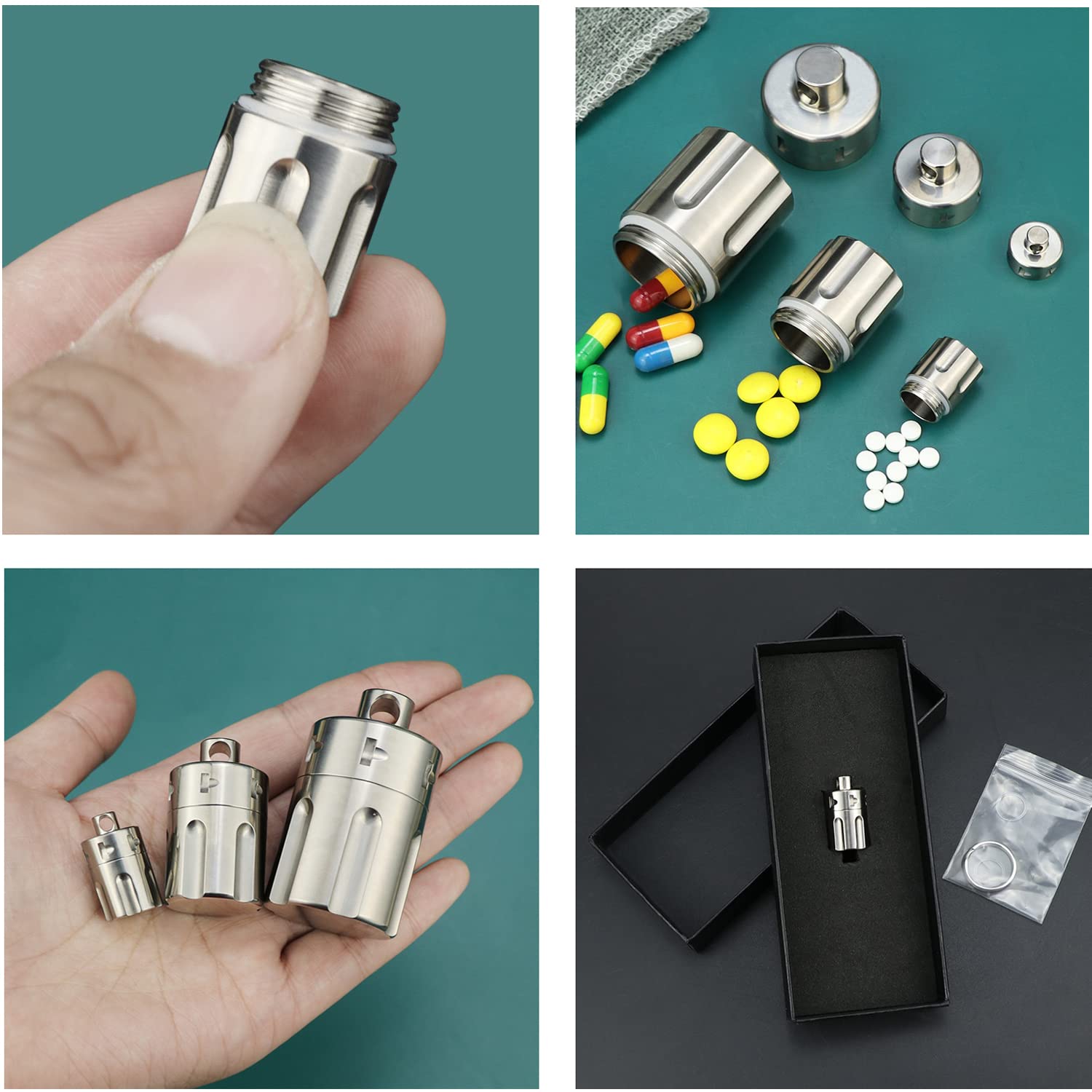 Pillendose Schlüsselanhänger Wasserdicht Titan Mini Pillendose Anhänger, Outdoor kleinteile aufbewahrungsbox pillenbox, Tablettendose für unterwegs
