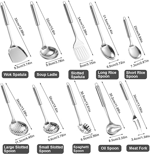 Miniatura 3 de Ragyzity Juego de utensilios de cocina de acero inoxidable, 10 utensilios de cocina de acero inoxidable de agarre cómodo, antiadherentes y