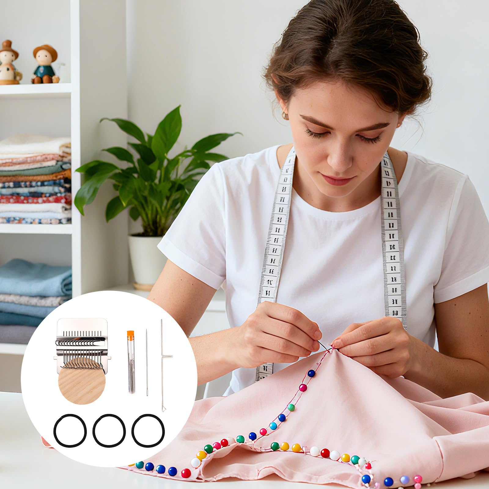 Kit de Telar Parches Tejido, Kit Telar Mini Zurcir Speedweve Herramienta Remiendo Portátil para Reparación Rápida Jeans Ropa Suministros Artesanía Costura Tejido Retazos (14 Ganchos)