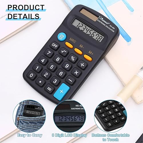 Miniatura 3 de 30 piezas de tamaño de bolsillo mini calculadora Merkaunis calculadora de bolsillo a granel negro alimentado por batería portátil 8 dígitos