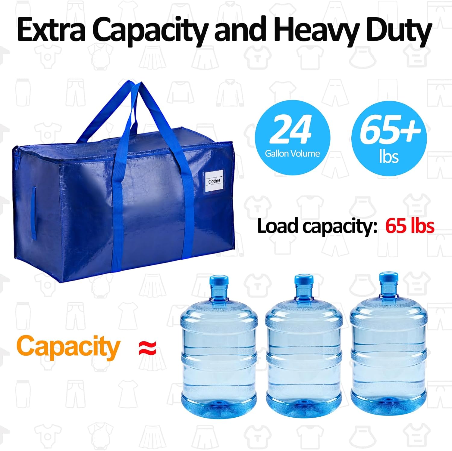 2-Pack Blue Extra Large Moving Bags, Heavy Duty Storage Bags with Lids, Reinforced Handles and Zippers, Organizing Bags for Dorm Packing, Clothes Storage, Toy, Camping, College Supplies - Image 3