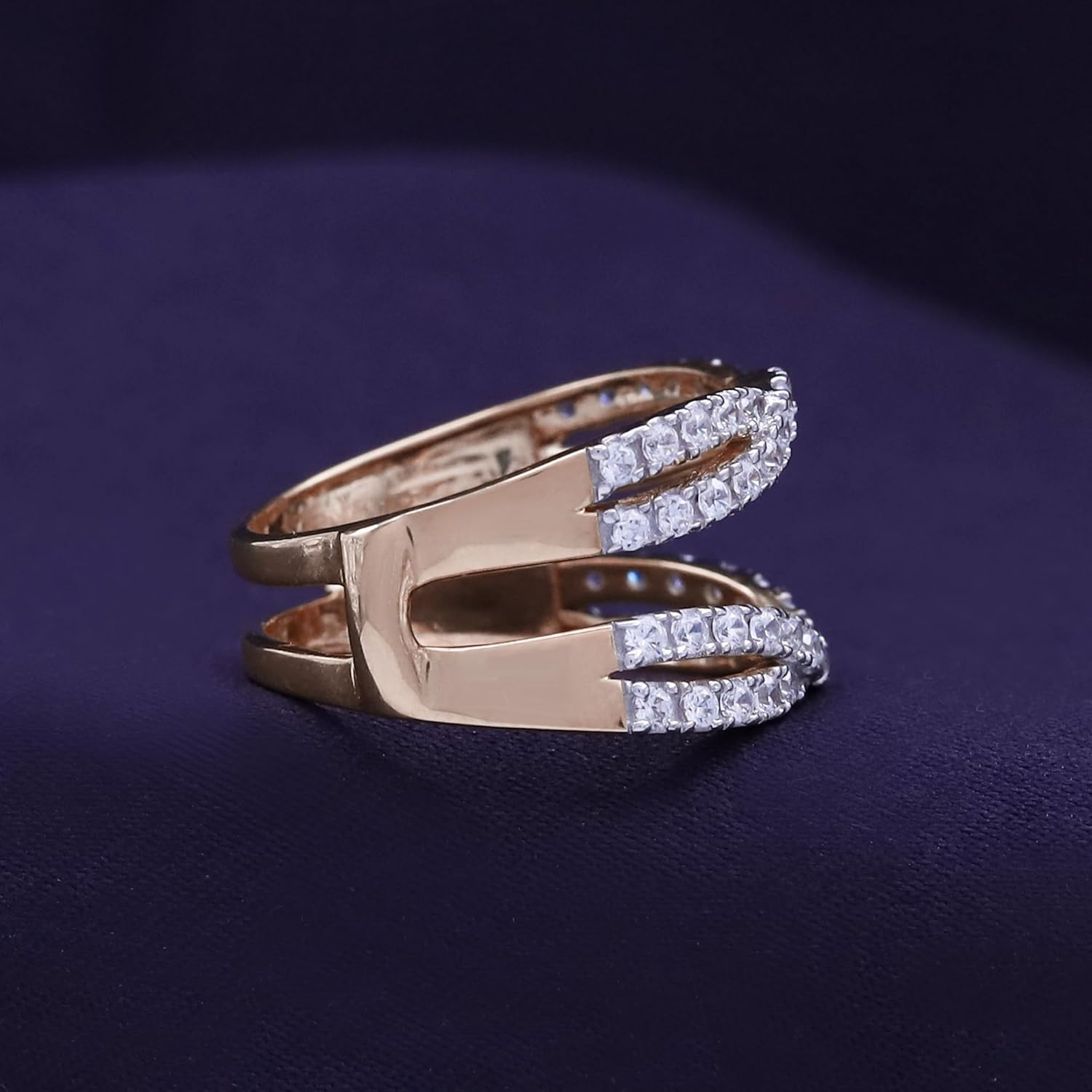 Double Infinity Ring Guard Enhancer for Women, 14K Gold Plated 925 Sterling Silver with Cubic Zirconia, Chevron Wedding Band Wrap, Elegant Gift for Her