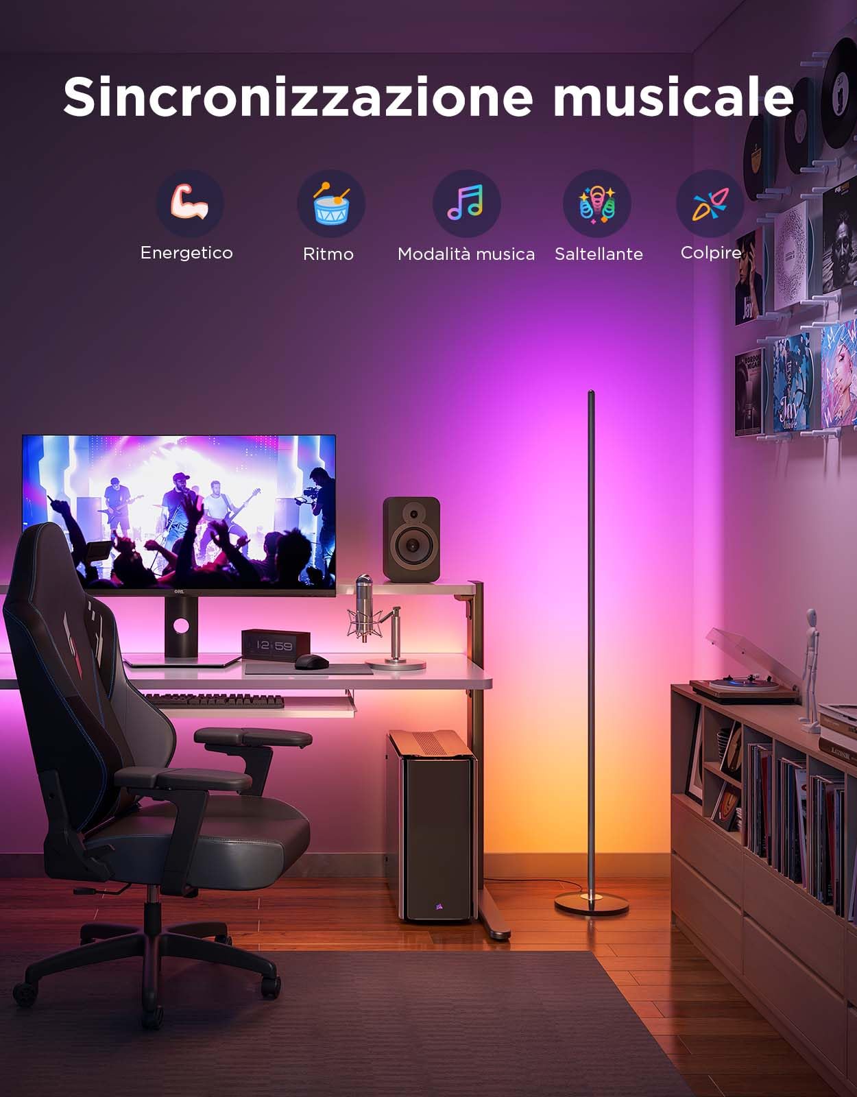 Govee Lampade da Terra LED RGBIC, Piantana Lampada da Terra Funziona con Alexa, Matter, APP, 16 Milioni di Colori Musica Sincronizzazione a Luce Calda per Soggiorno, Camera da Letto, Ufficio, Nero