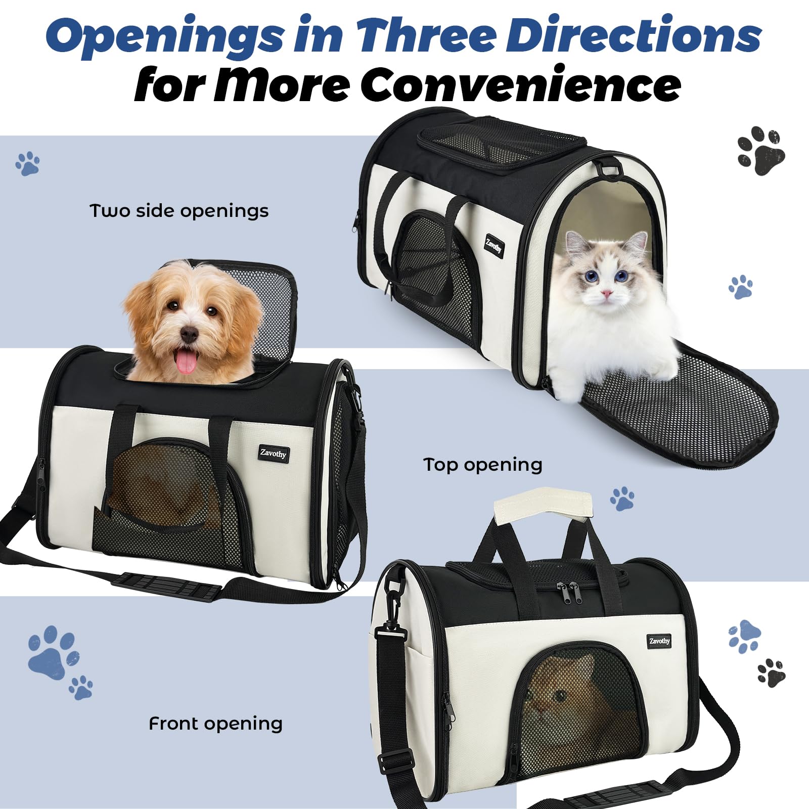 Zavothy TSA Airline Approved Soft-Sided Pet Carrier for Small to Medium Cats and Puppies, Up to 15 Lbs – Collapsible Travel Carrier for Dogs & Cats, White - image 4