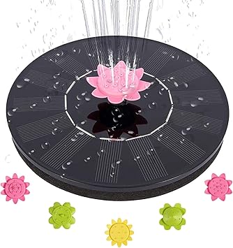 Image Solar Water Fountain, Solar Fountain Water Pump, Solar Powered Water Feature Pond Pump, 5 Nozzles Circle Garden Solar Panel Kit Water Pump for Pond, Fountain, BirdBath, Garden Decoration,Water Cycling