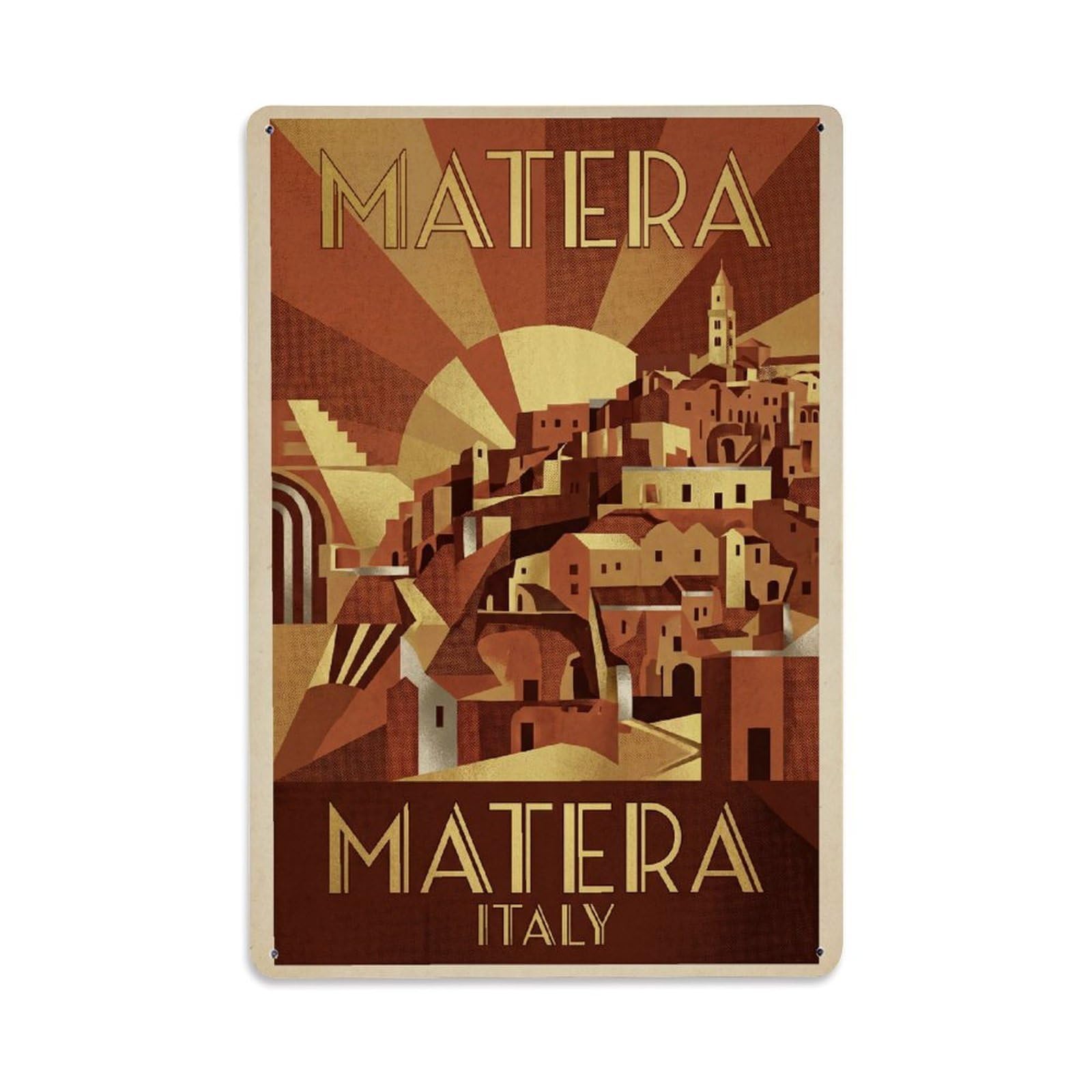 Travel Italy Matera Retro Metal Tin Sign Plaque Wall Decor for Cafe, Club Bar, Office, Garden Metal Poster 8x12Inch