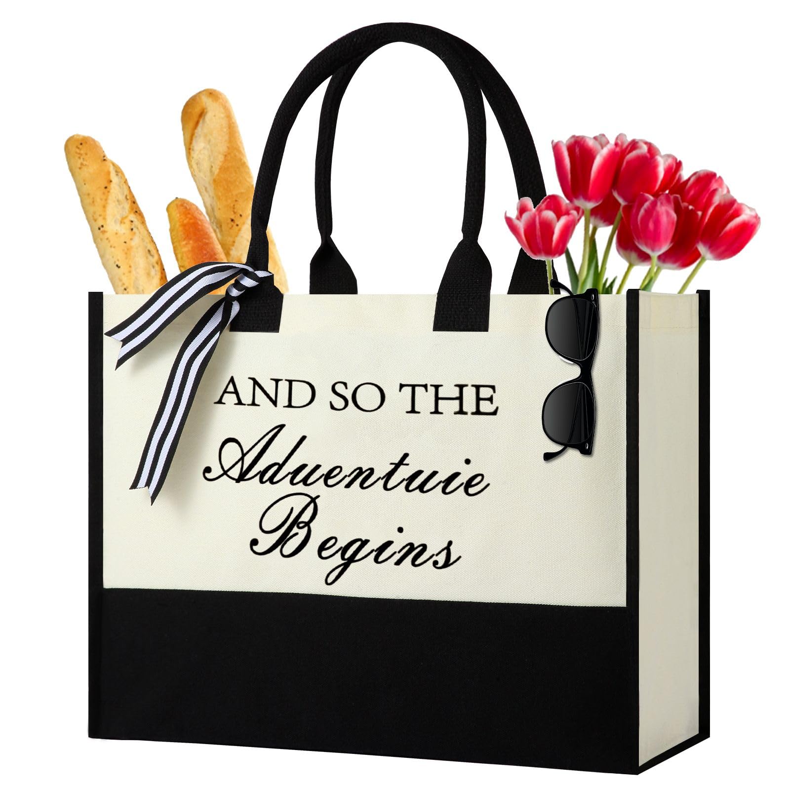 Personalized Canvas Initial Tote Bags,Embroidery Monogram with Leather Handle,Present Suitable for Mom,Wedding,Beach