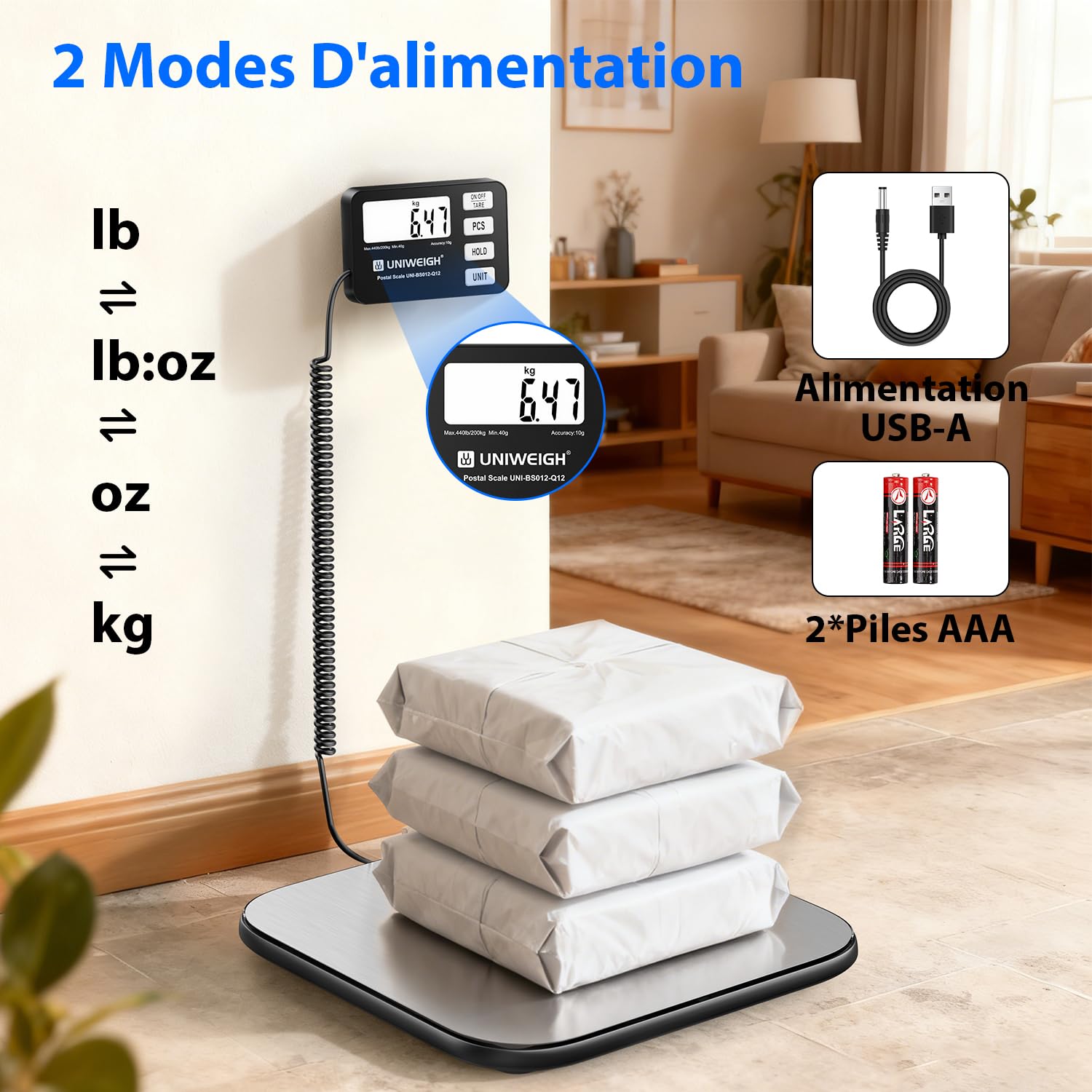 Balance de colis UNIWEIGH 200 kg/10 g numérique avec PCS/Hold/Tare