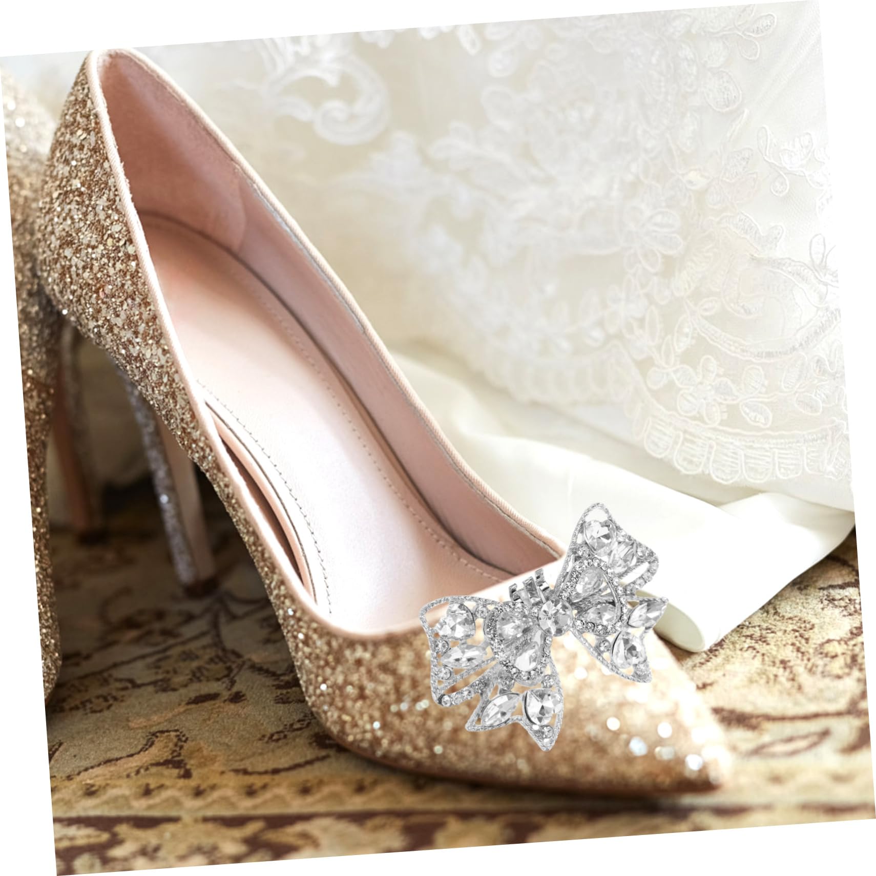 Artibetter Scarpe Eleganti Scarpe Sposa Heels Tacchi Argentati Decorazioni Per Scarpe Clip Per Scarpe A Forma Di Bowknot Fermagli Per Scarpe Da Sposa Per Décolleté Strass Silver