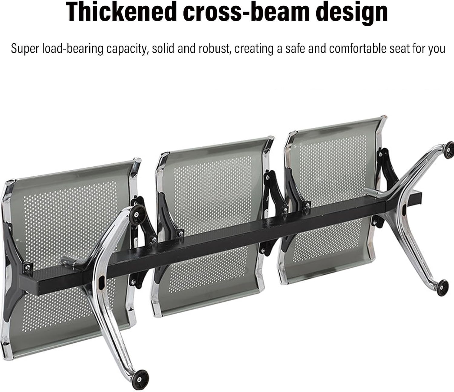 3-Seat Backless Waiting Room Bench, Heavy Duty Reception Seating