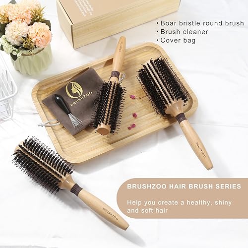 Miniatura 7 de BRUSHZOO - Cepillo redondo para soplar, cepillo redondo para cabello para mujeres y hombres, alisado y alisado, cepillo redondo de madera AddShine