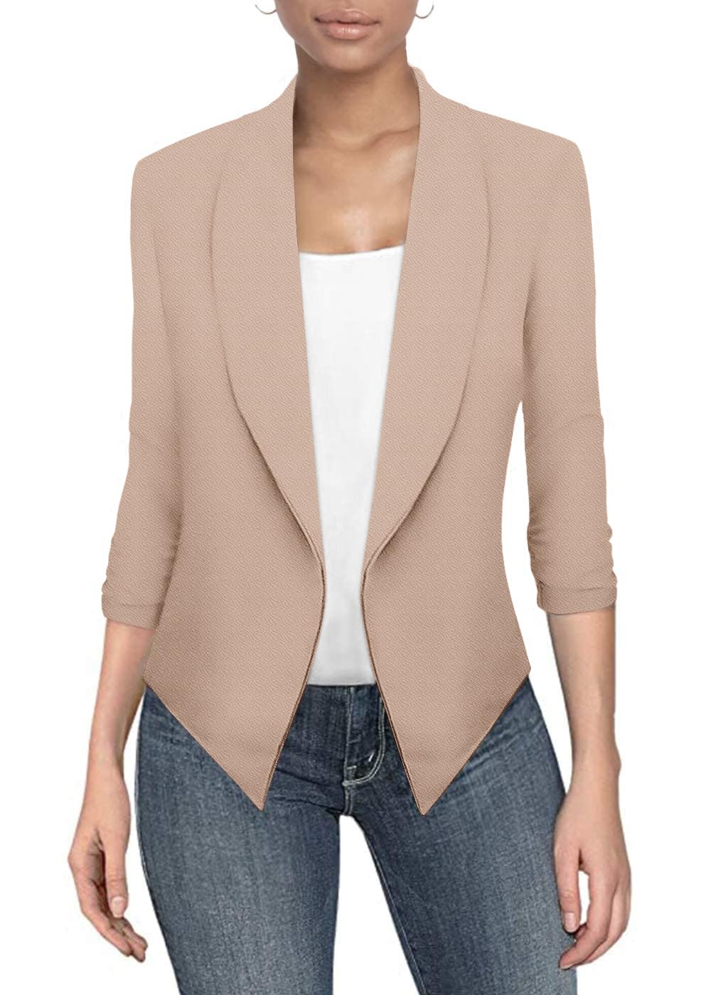 Womens Casual Work Office Open Front Blazer Jacket with Removable Shoulder Pads Made in USA