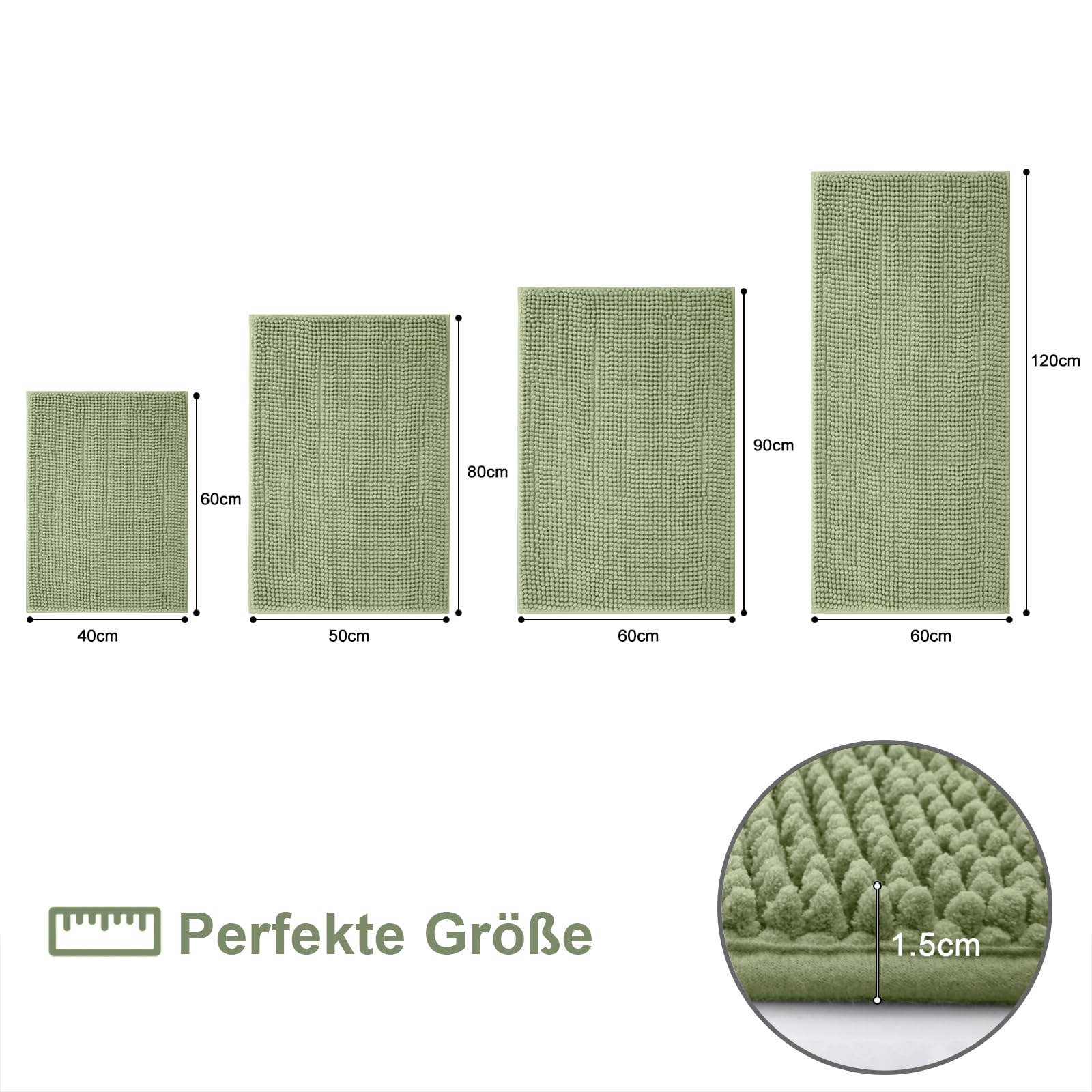 Homaxy Tappetino da bagno in ciniglia, antiscivolo, lavabile, morbido, assorbente, per bagno, 40 x 60 cm, verde salvia