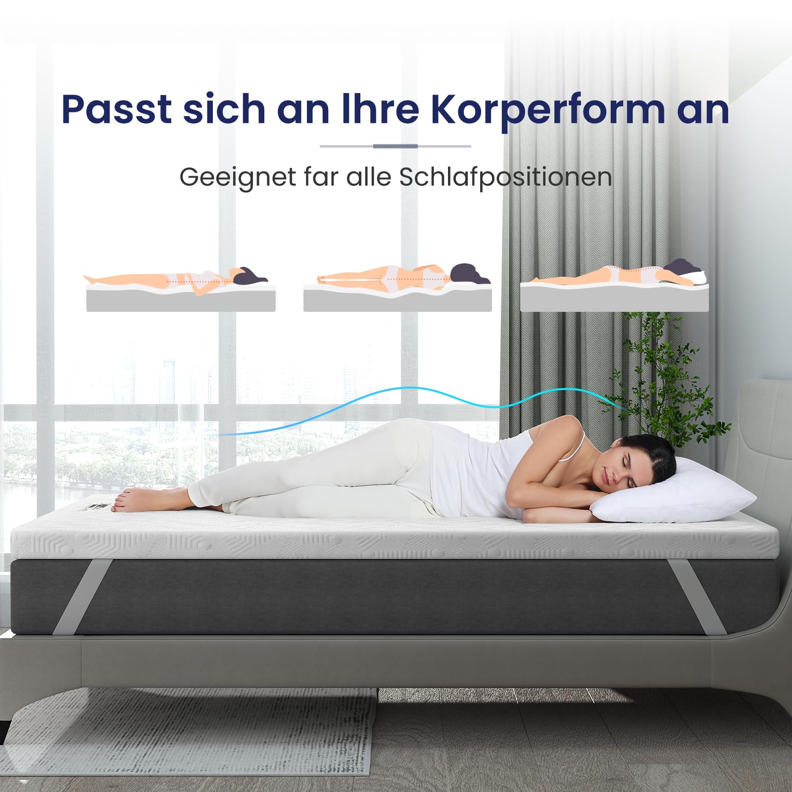 BedStory Surmatelas ferme 140x200cm-5cm d'épaisseur Deux niveaux de fermeté H3 & H4 Surmatelas, surmatelas à 7 zones en mousse à froid, surmatelas pour lit à sommier tapissier, caravane, canapé-lit