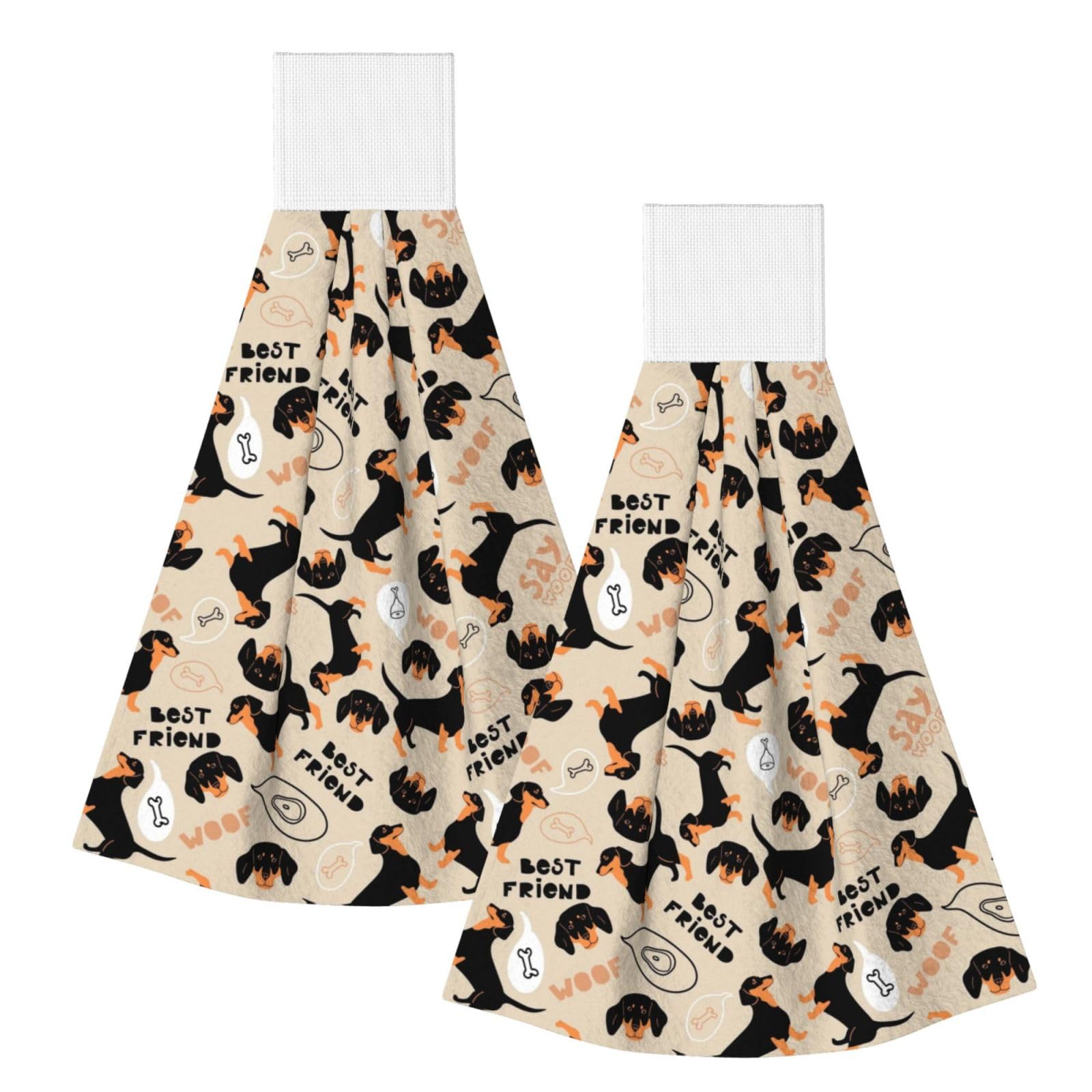 DOPKLNA Dachshund, 2 Pcs Hanging Coral Fiber Hand Towels for Bathroom, Absorbent Kitchen Towels
