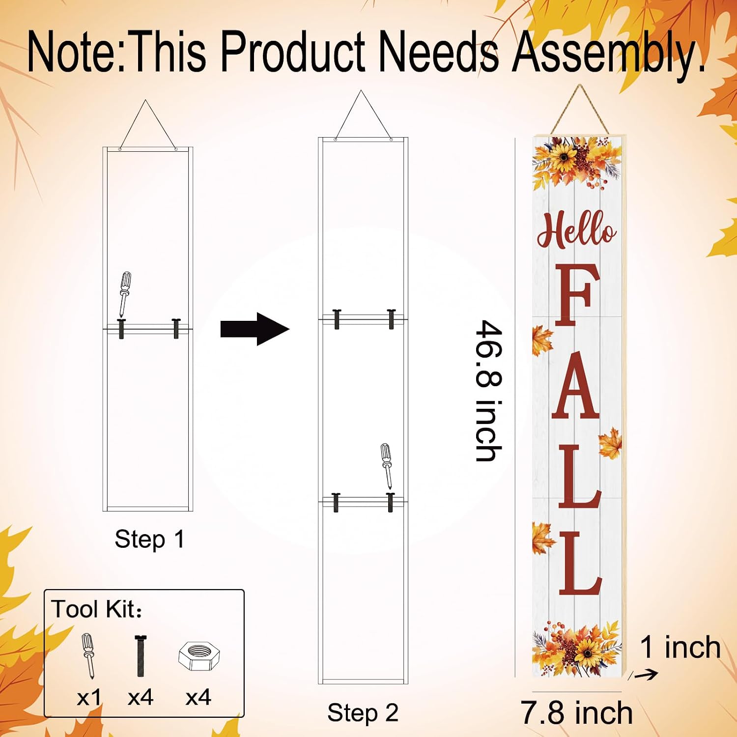 Fall Decor Fall Decorations for Home Outdoor Porch Decor Wooden Autumn Harvest Sunflowers Maple Leaves Outside Thanksgiving Welcome Sign for Front Door 46.8 Inch