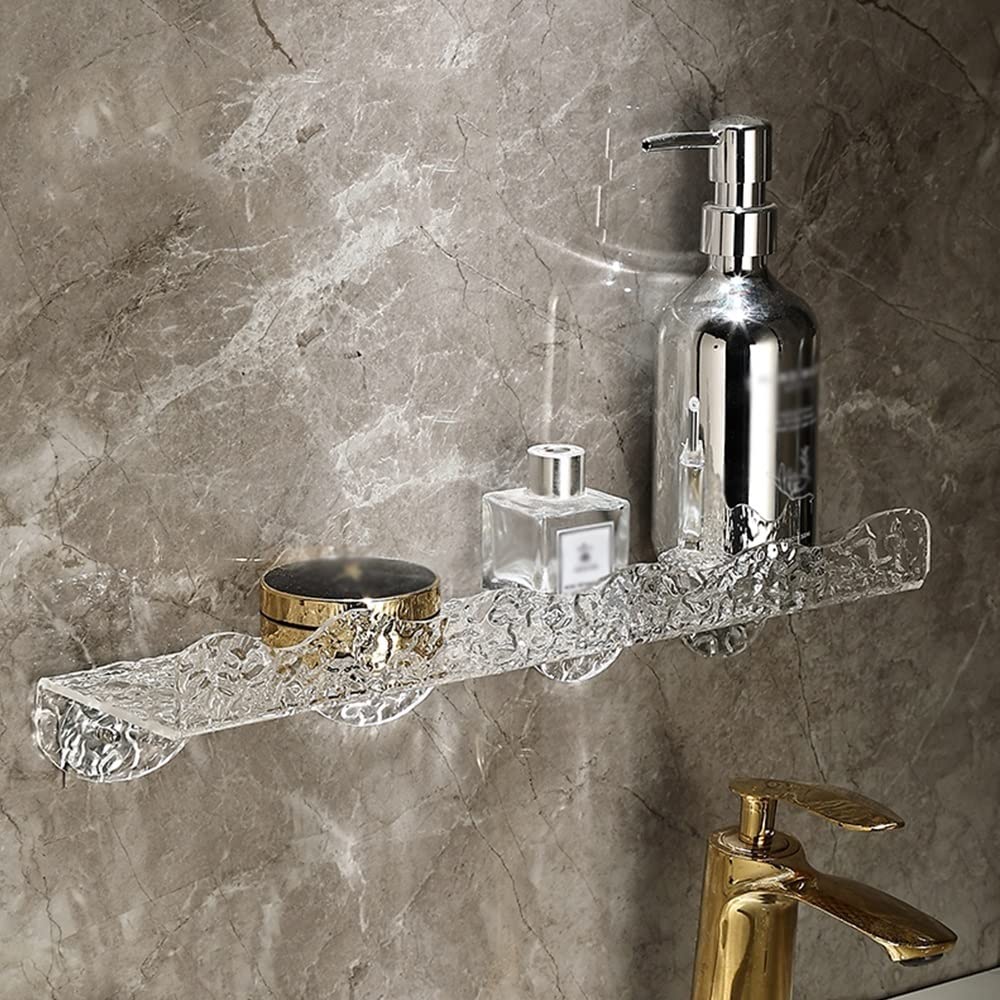 Estante Esquinero De Ducha Acrílico, Estante De Baño, Estantes Flotantes, Montaje En Pared Sin Necesidad De Taladrar, Organizador Frontal De Cosméticos Y Champú(50 Cm)