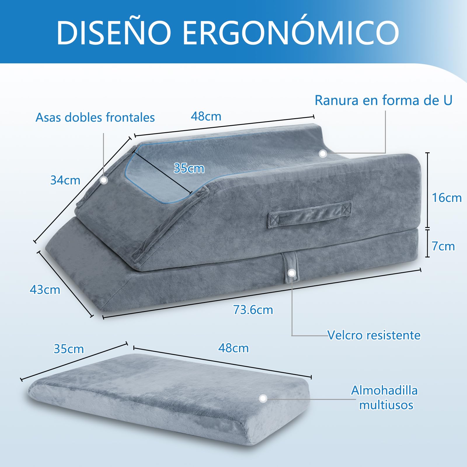 Cojín venoso ajustable en altura para elevar las piernas, cojín ergonómico para elevar las piernas, cojín para rodillas, para drenaje linfático, para descansar, piernas en caso de varices