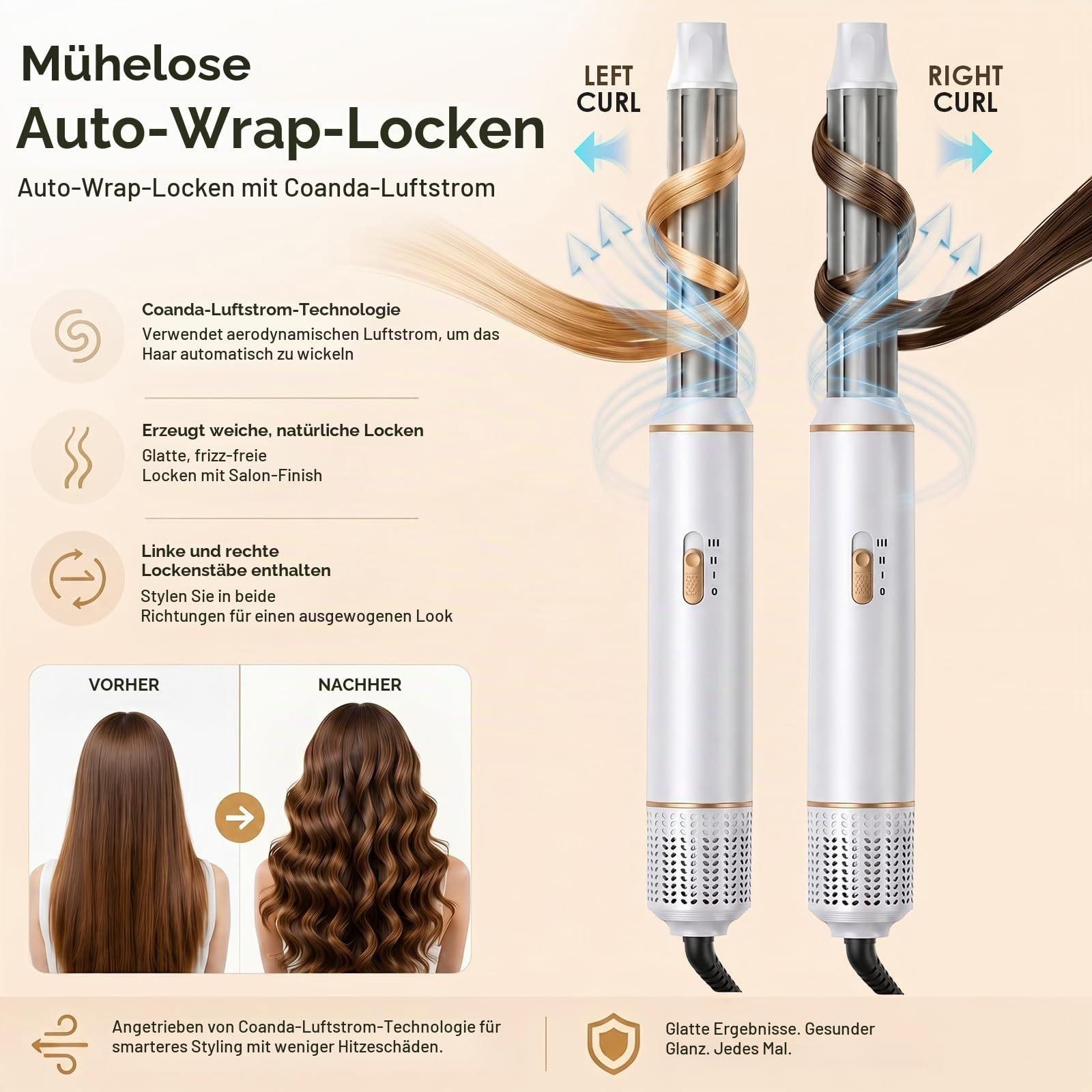 5 in 1 Airstyler Hairstyler, Haarstyler 3 Stufen, 1000W Warmluftbürste | Rundbürstenföhn, Lockenstab Automatisch mit Luft, Haartrockner Föhnbürste für Locken, Volumen, Glätten & Trocknen